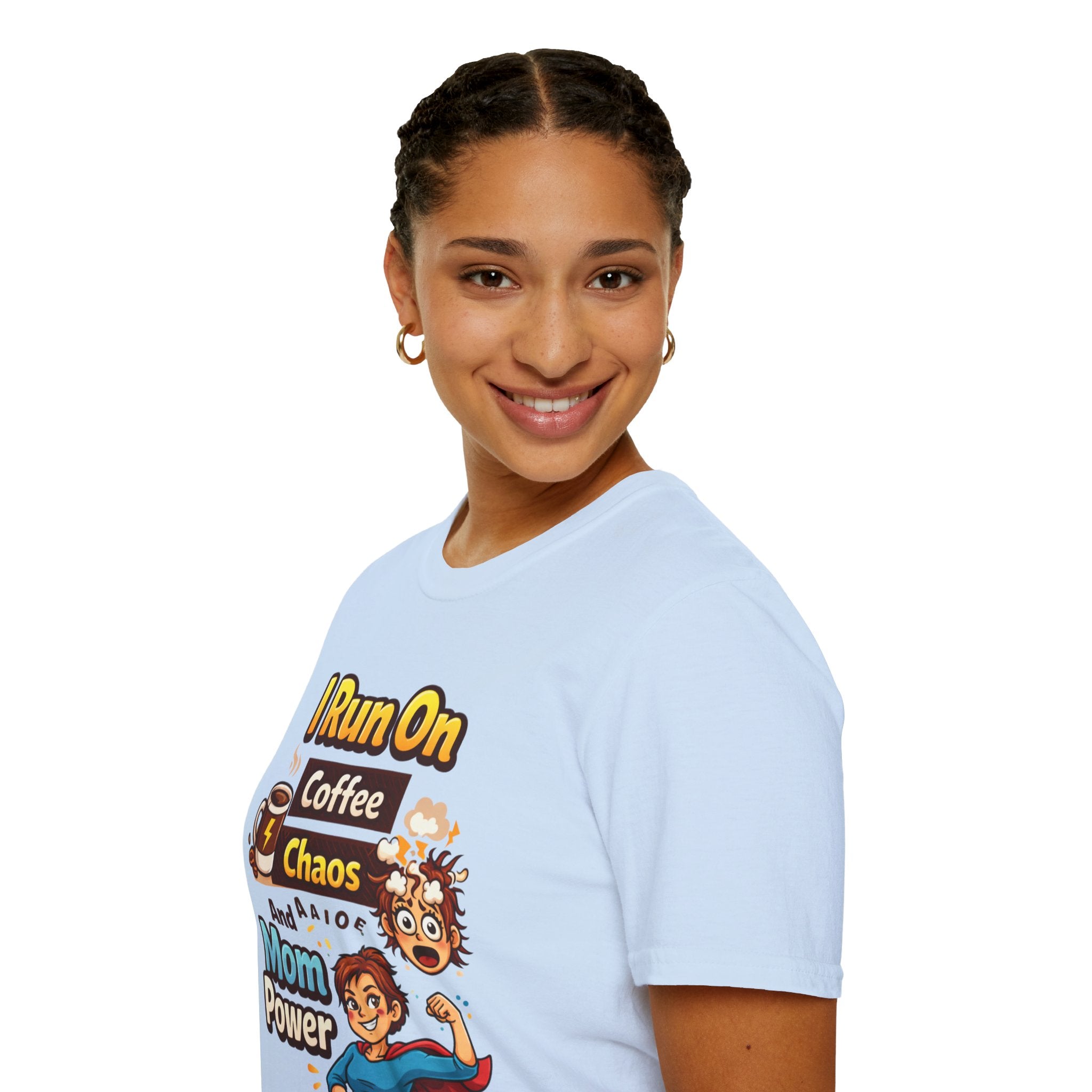 Mom Power T-Shirt — "I Run On Coffee, Chaos and Mom Power" Graphic Tee