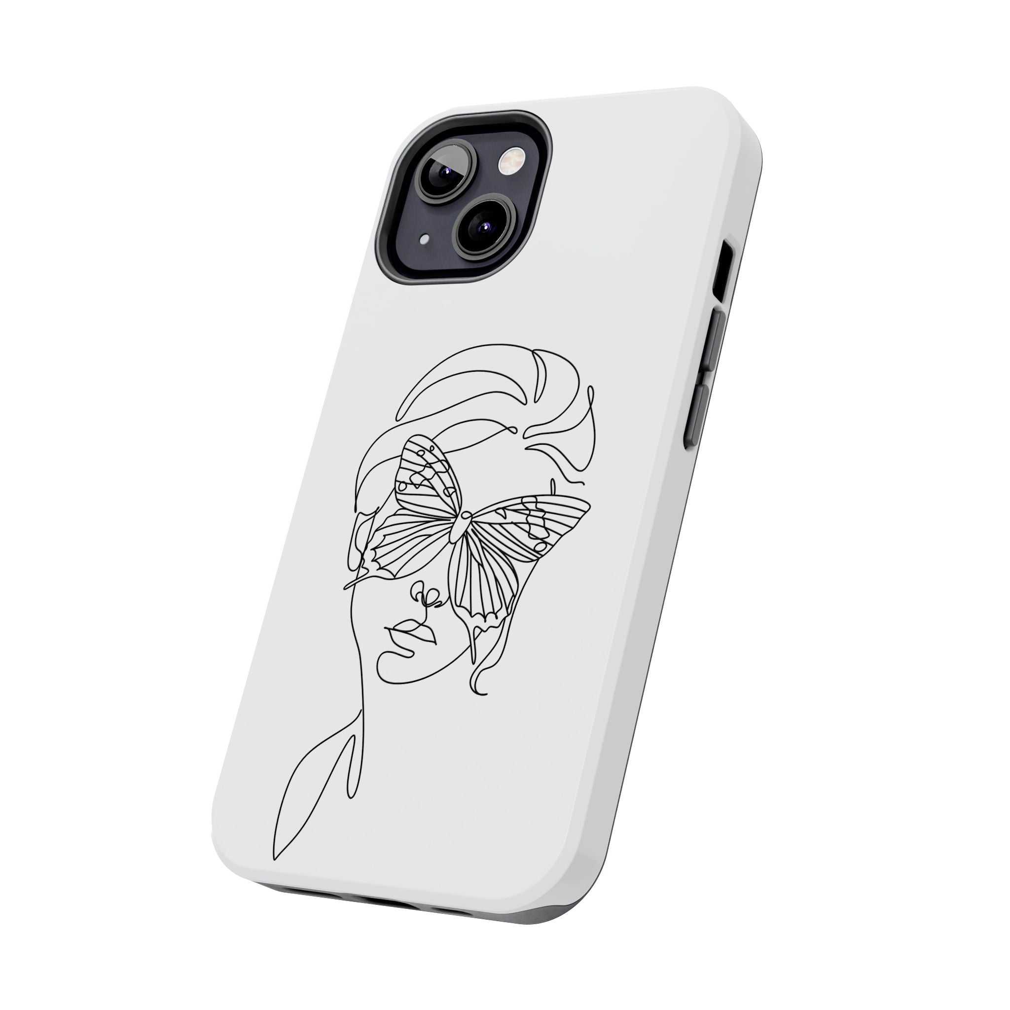 Butterfly Line Art Tough Phone Case — Minimalist Woman Face Design