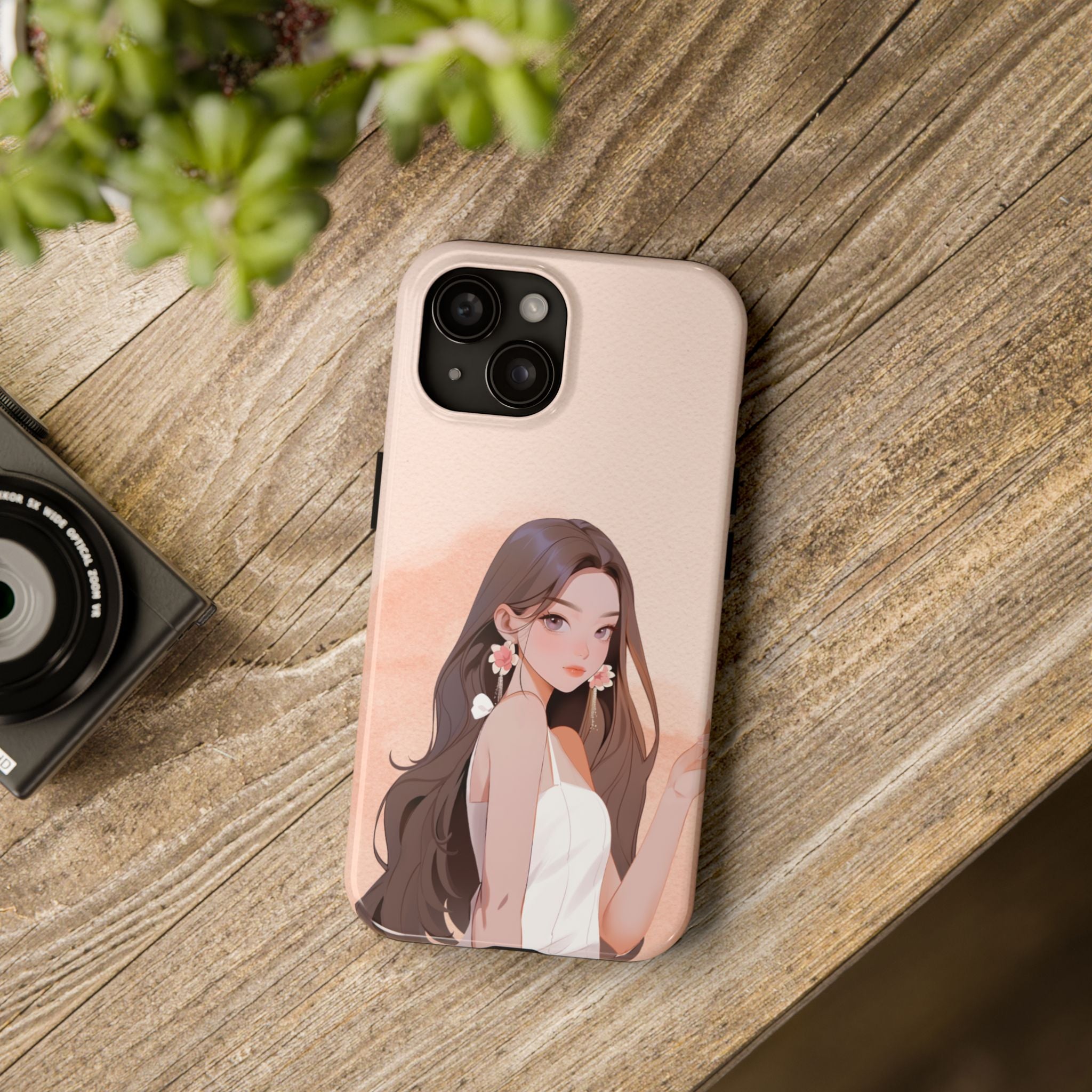 Tough Phone Case — Elegant Anime Girl Illustration, Protective Slim Phone Cover