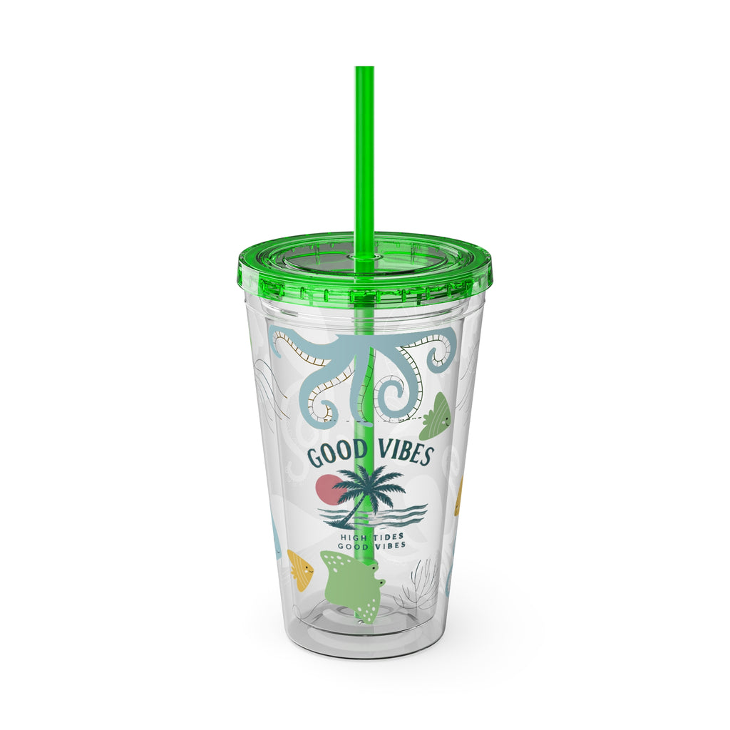Good Vibes Ocean Tumbler with Straw — 16oz Sea Life Travel Cup