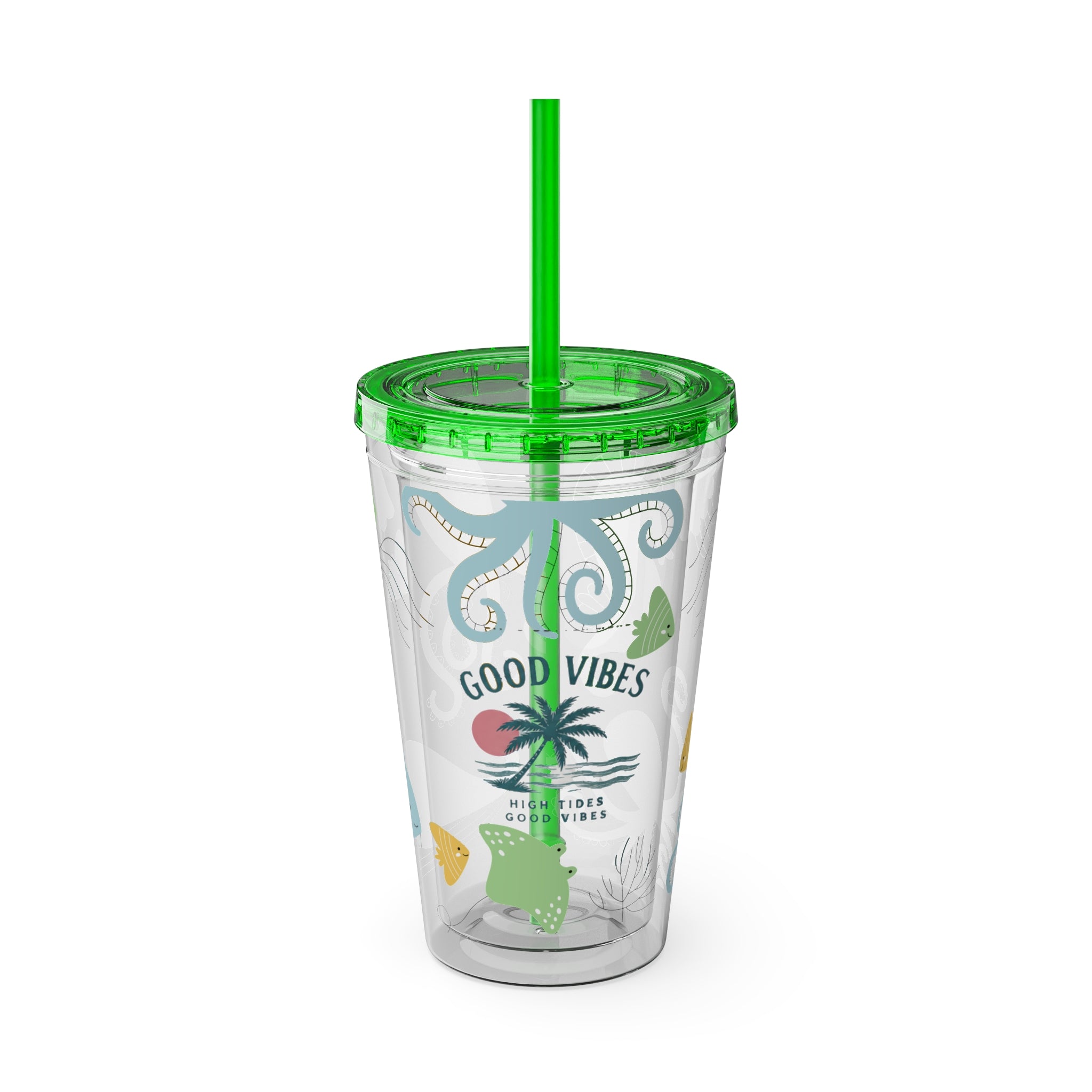Good Vibes Ocean Tumbler with Straw — 16oz Sea Life Travel Cup