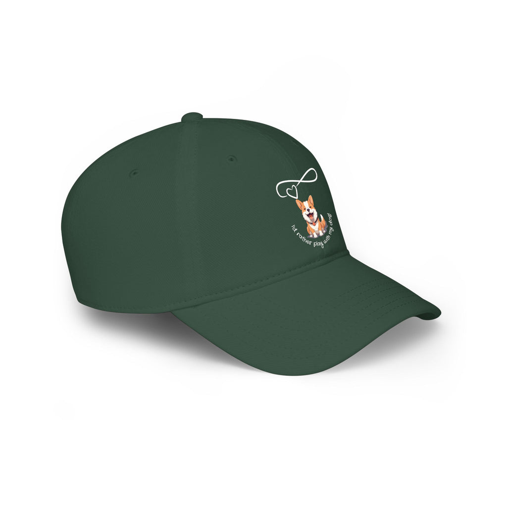 Corgi Pawprints Low Profile Baseball Cap — "My Rescue Dog Has My Heart" Red Cap