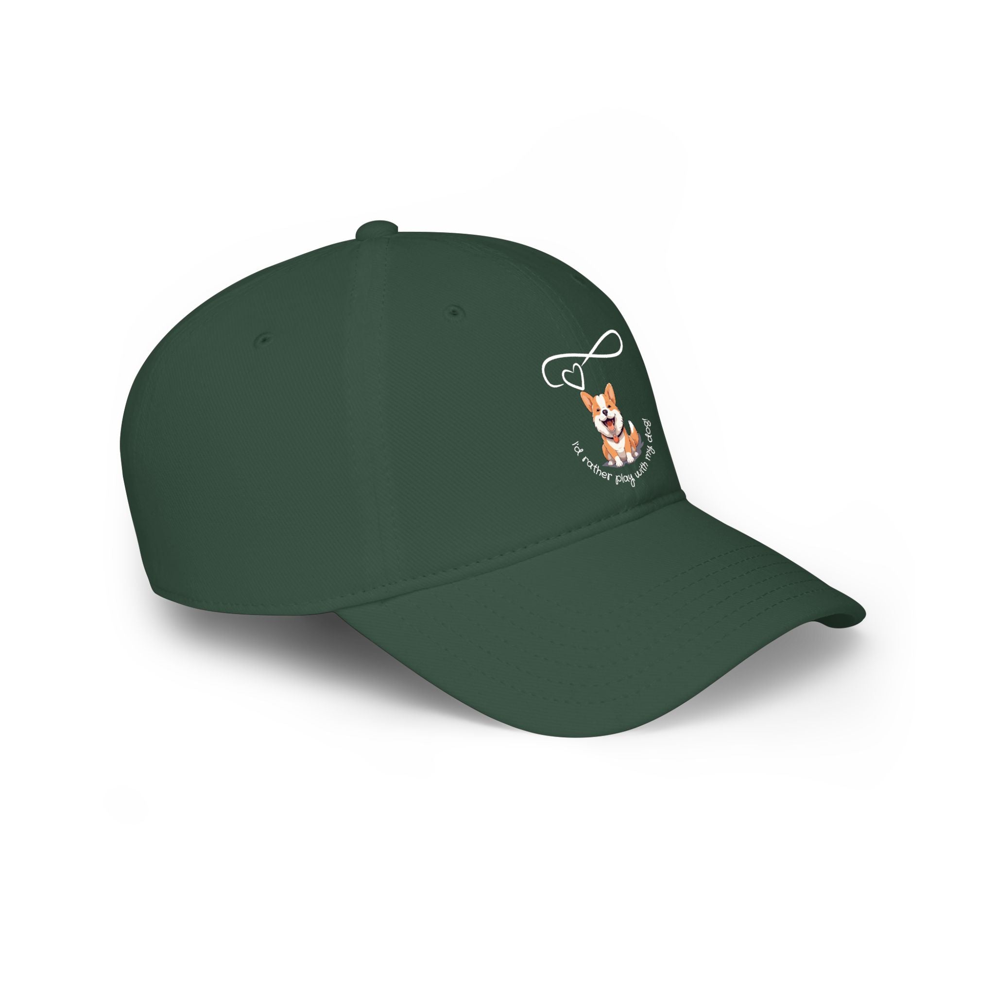Corgi Pawprints Low Profile Baseball Cap — "My Rescue Dog Has My Heart" Red Cap