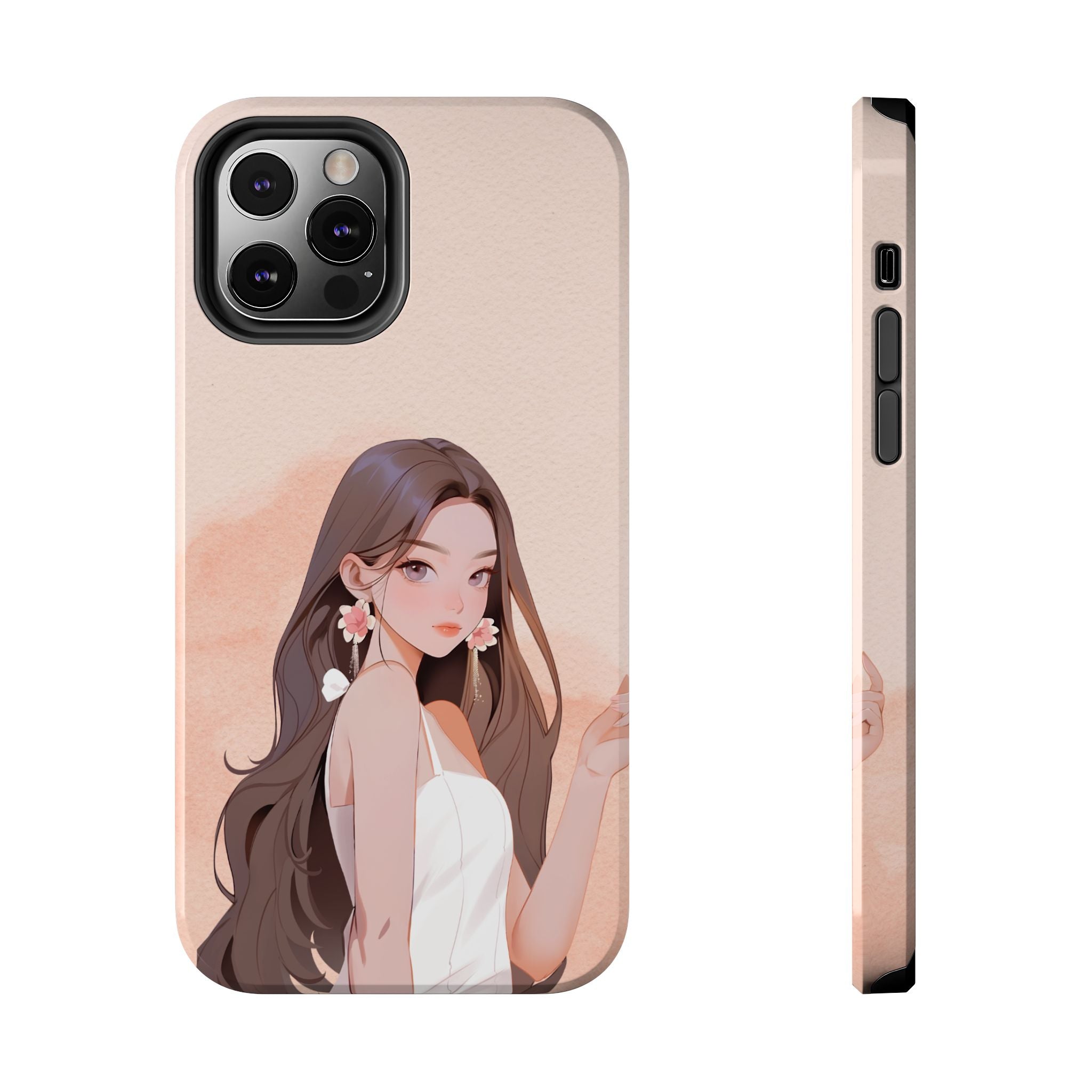 Tough Phone Case — Elegant Anime Girl Illustration, Protective Slim Phone Cover