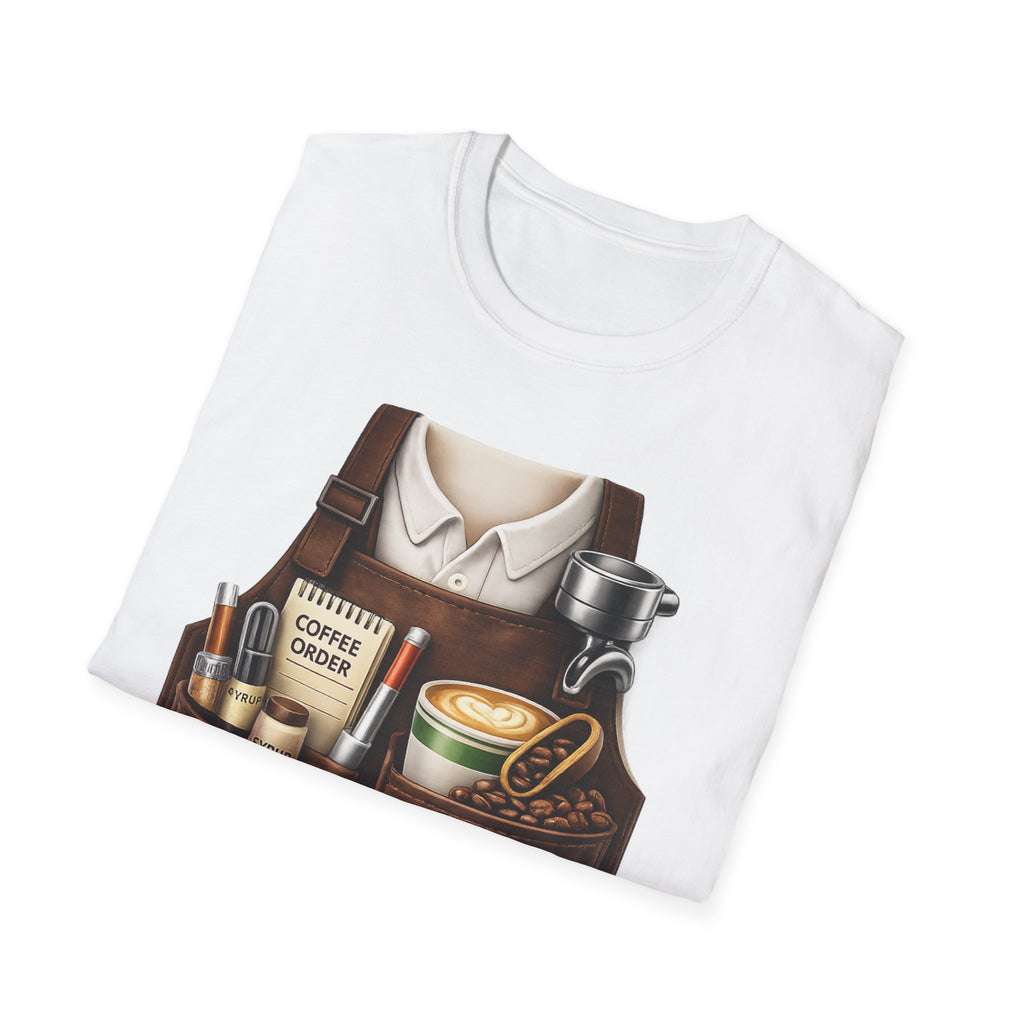 Coffee Lover T-Shirt — Barista Apron Graphic Tee (Coffee Beans, Espresso Art)