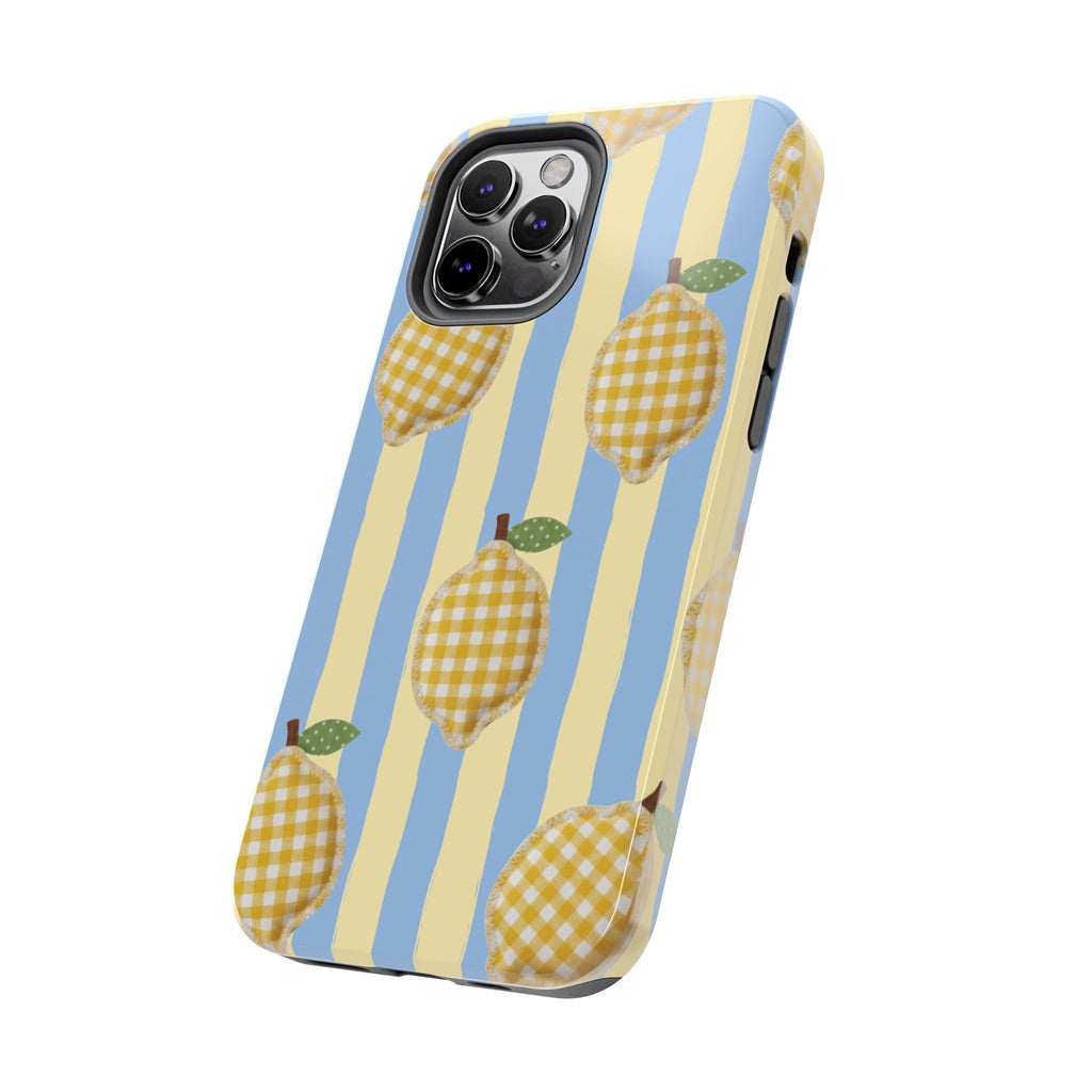 Tough Phone Case — Blue & Yellow Gingham Lemon Design
