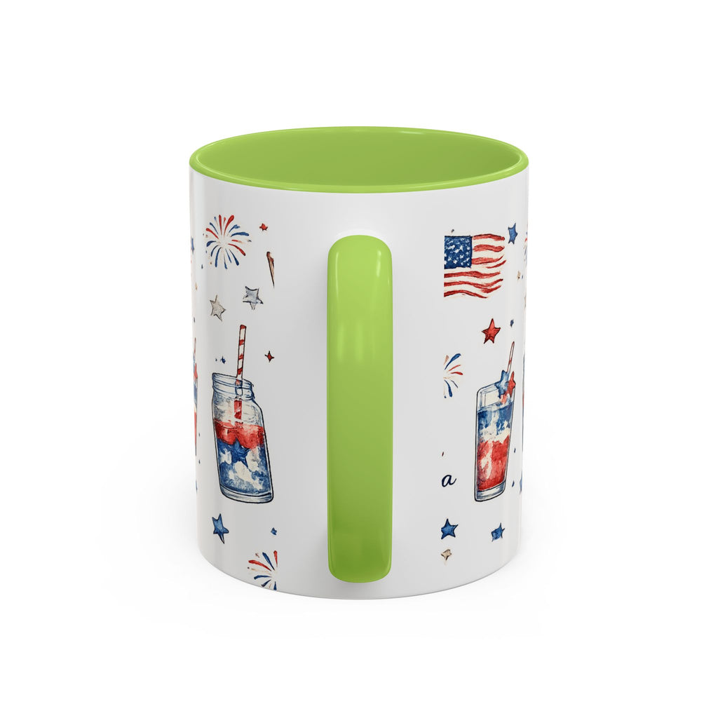 4th of July Accent Coffee Mug — Patriotic Fireworks & God Bless America Design (11oz)