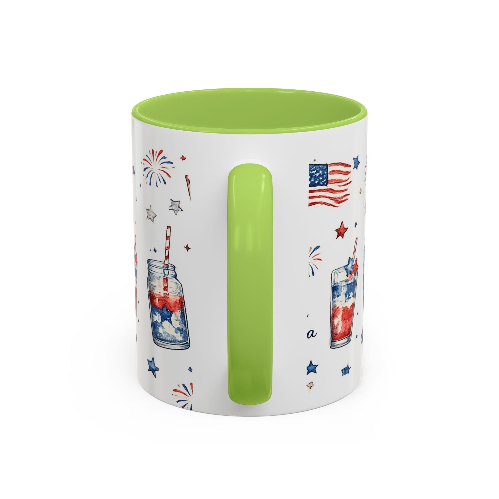 4th of July Accent Coffee Mug — Patriotic Fireworks & God Bless America Design (11oz)