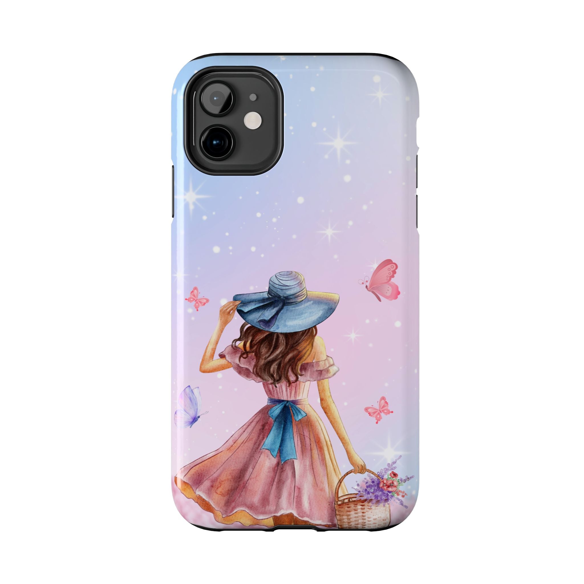 Pastel Girl with Hat Phone Case — Floral Basket Butterfly Tough Phone Case