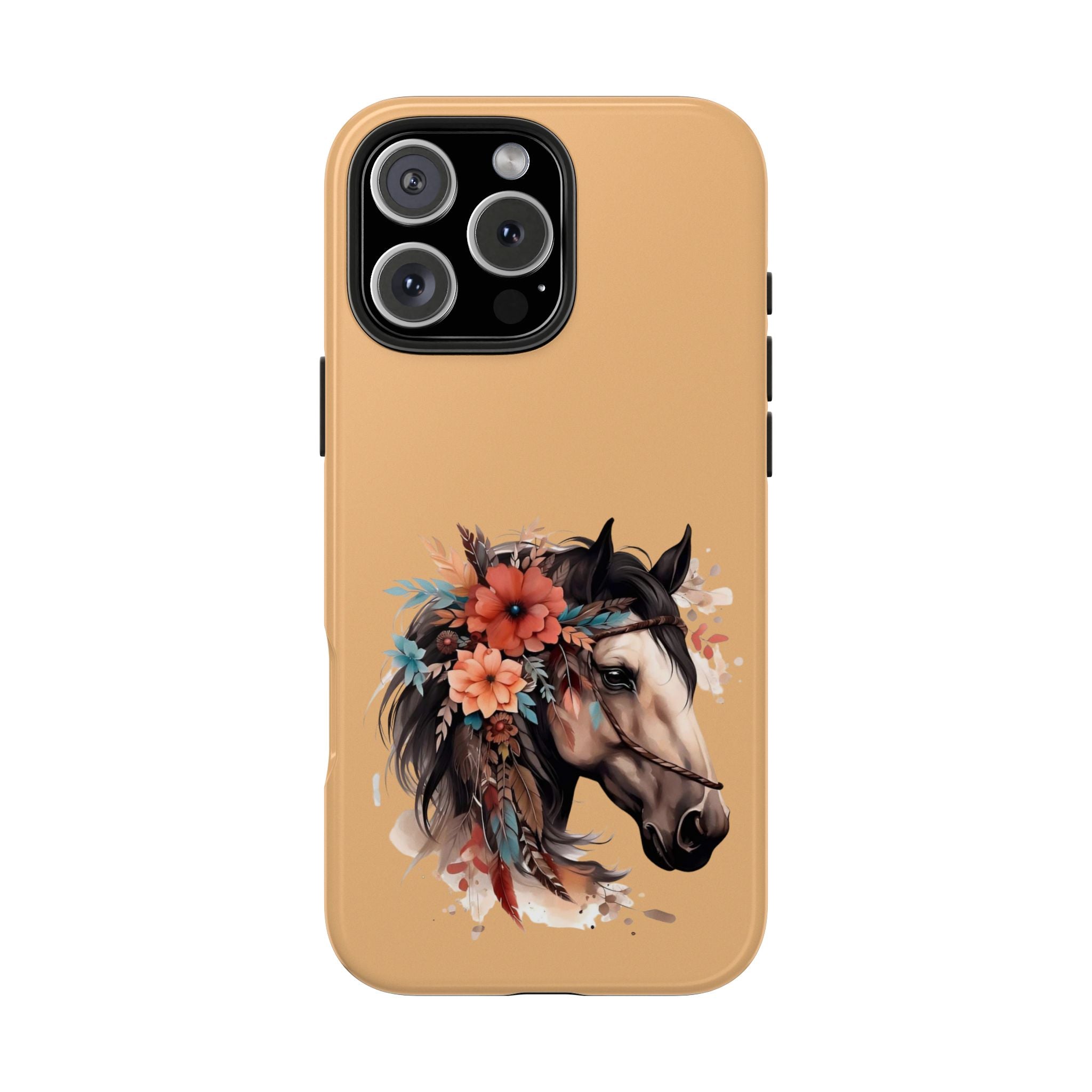 Horse Floral Tough Phone Case — Protective iPhone Cover with Boho Horse Head Design