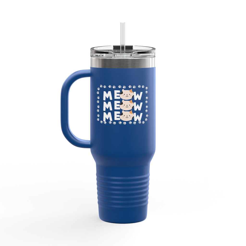 40oz Insulated Travel Mug — Red "MEOW MEOW" Cute Cat Paw Design