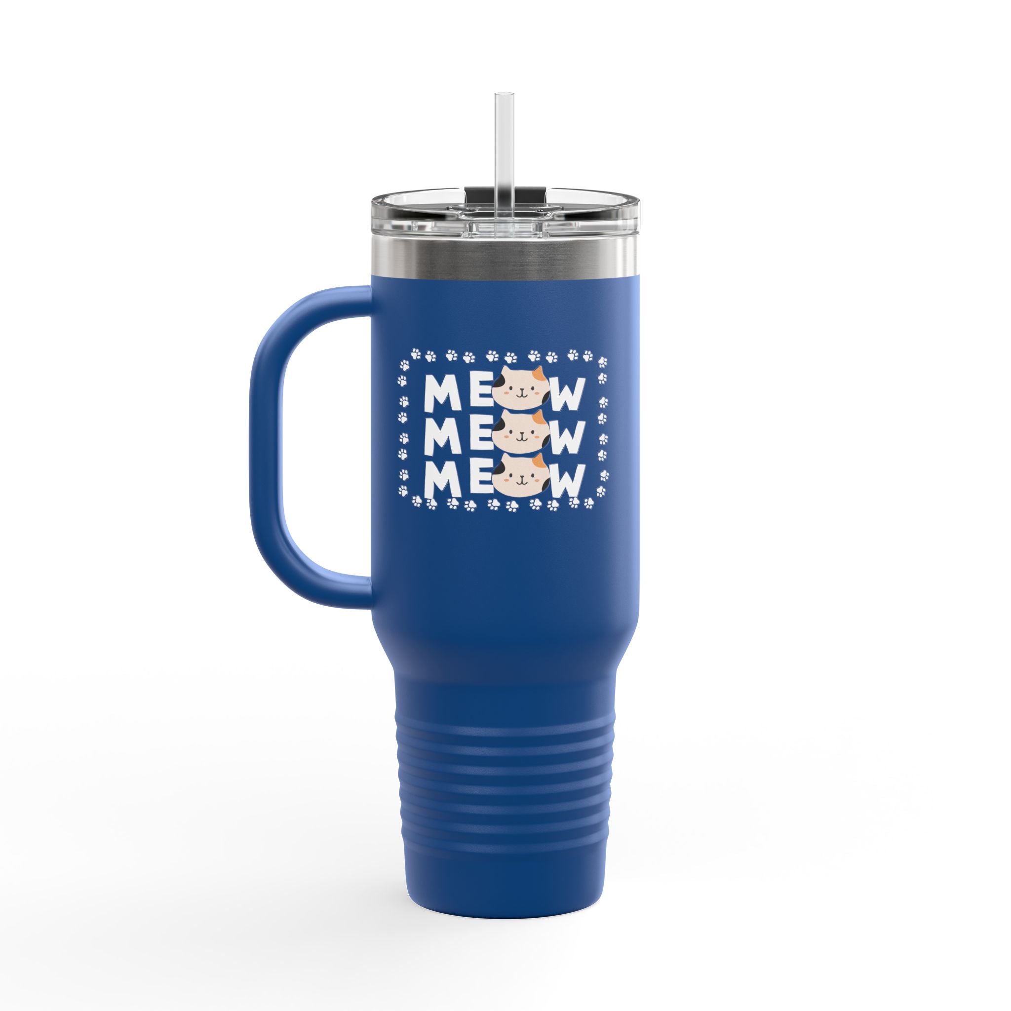 40oz Insulated Travel Mug — Red "MEOW MEOW" Cute Cat Paw Design