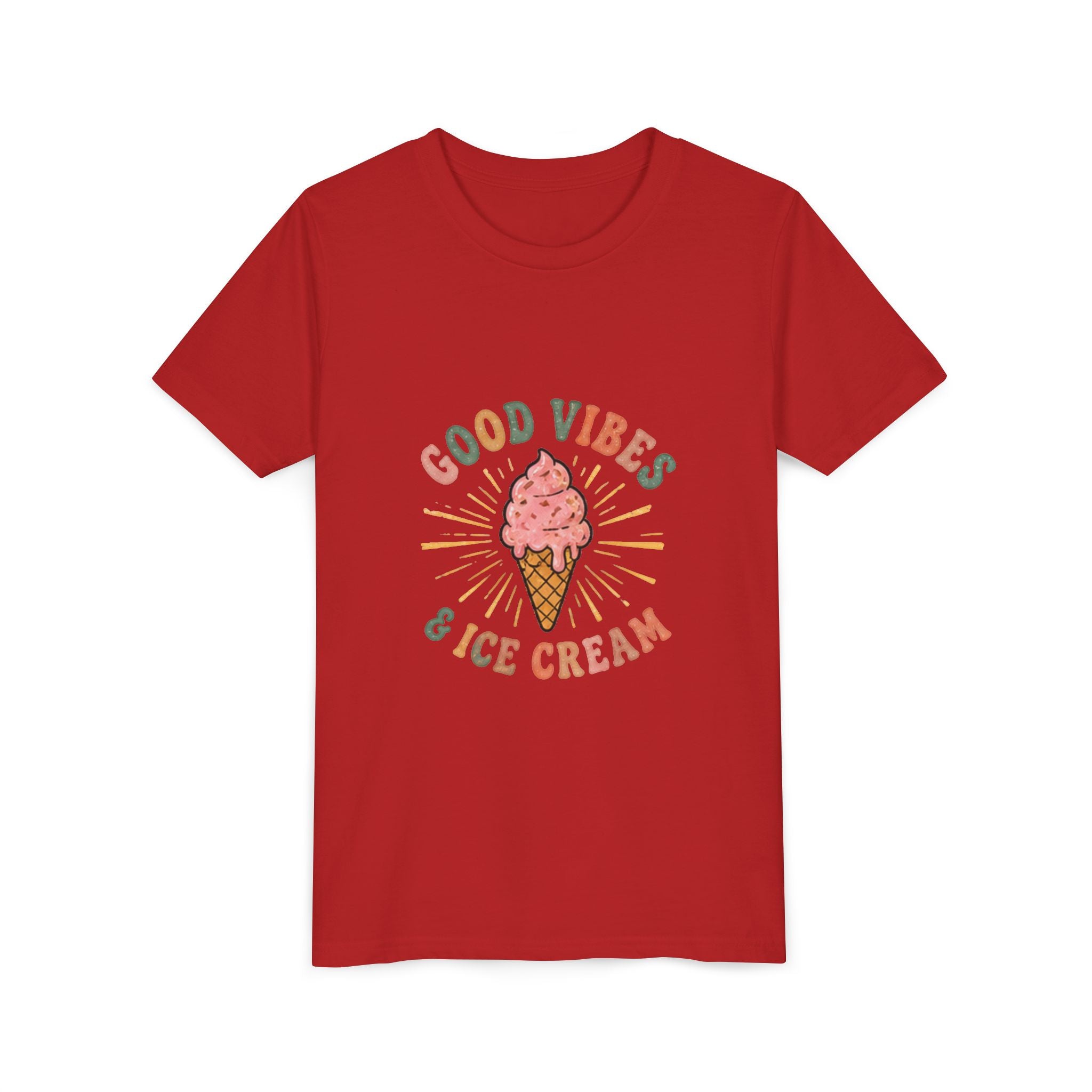 Youth Tee — "Good Vibes & Ice Cream" Cute Ice Cream Graphic Shirt