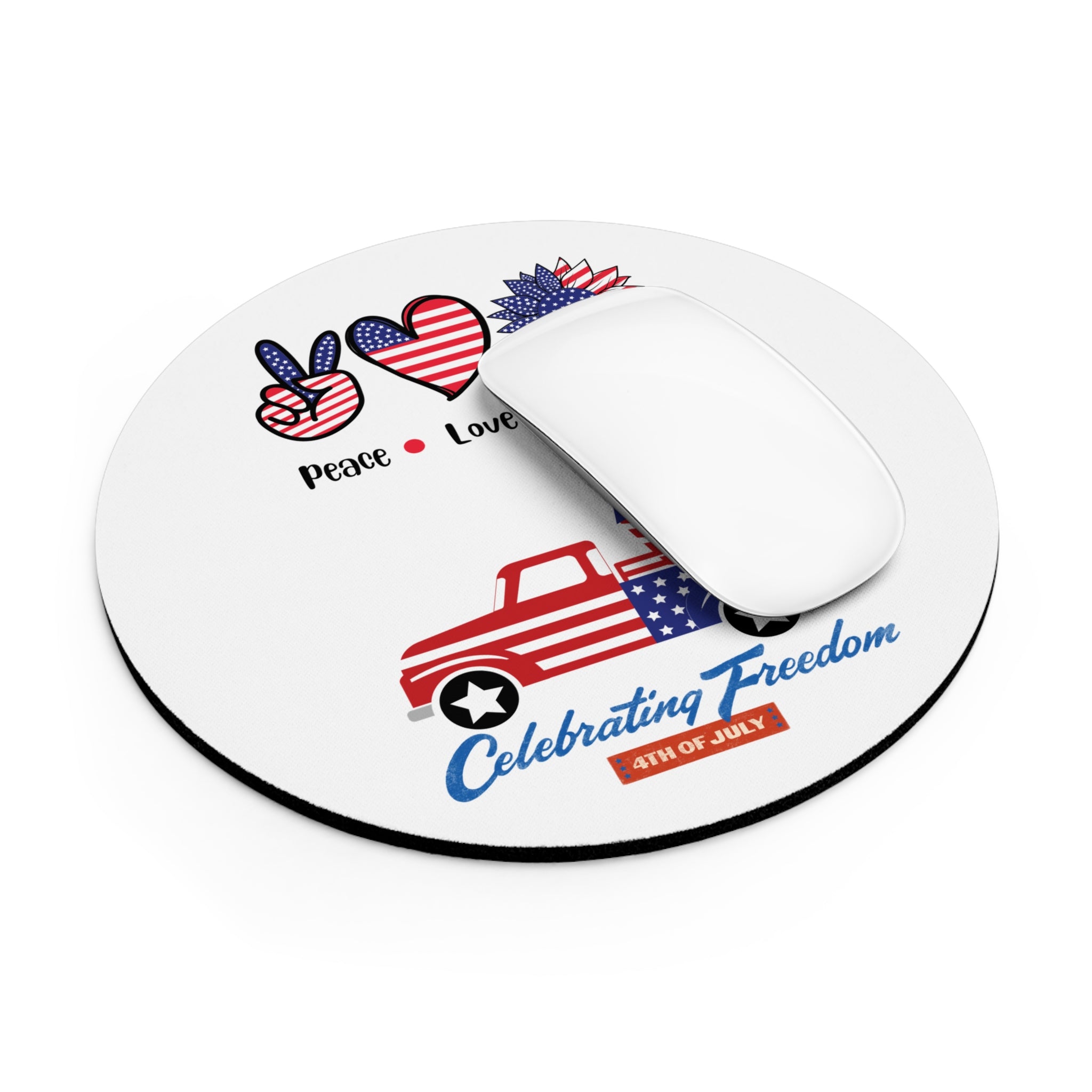 4th of July Patriotic Mouse Pad — "Peace • Love • America" Celebrating Freedom