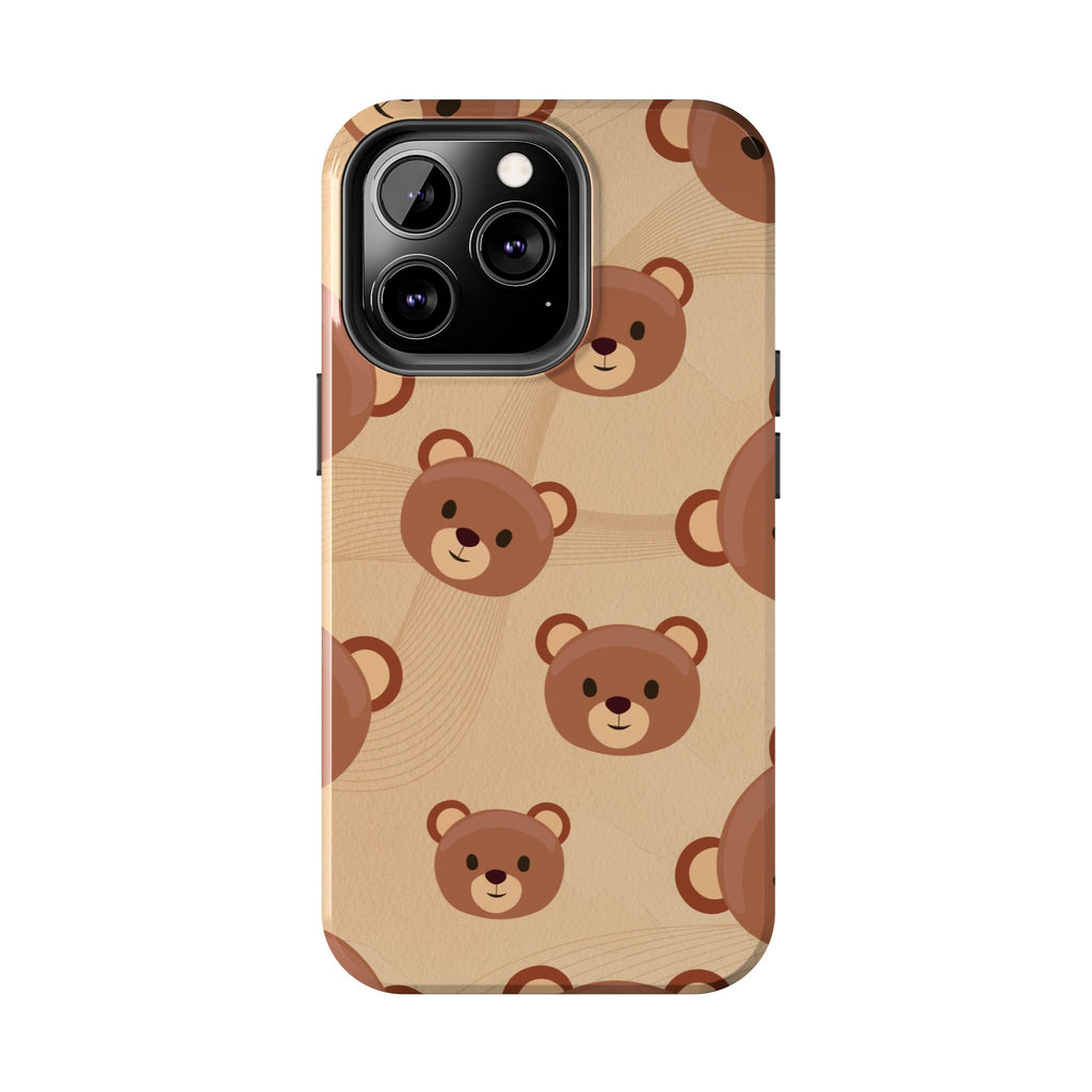 Bear Pattern Tough Phone Case — Cute Brown Bear Protective Phone Cover