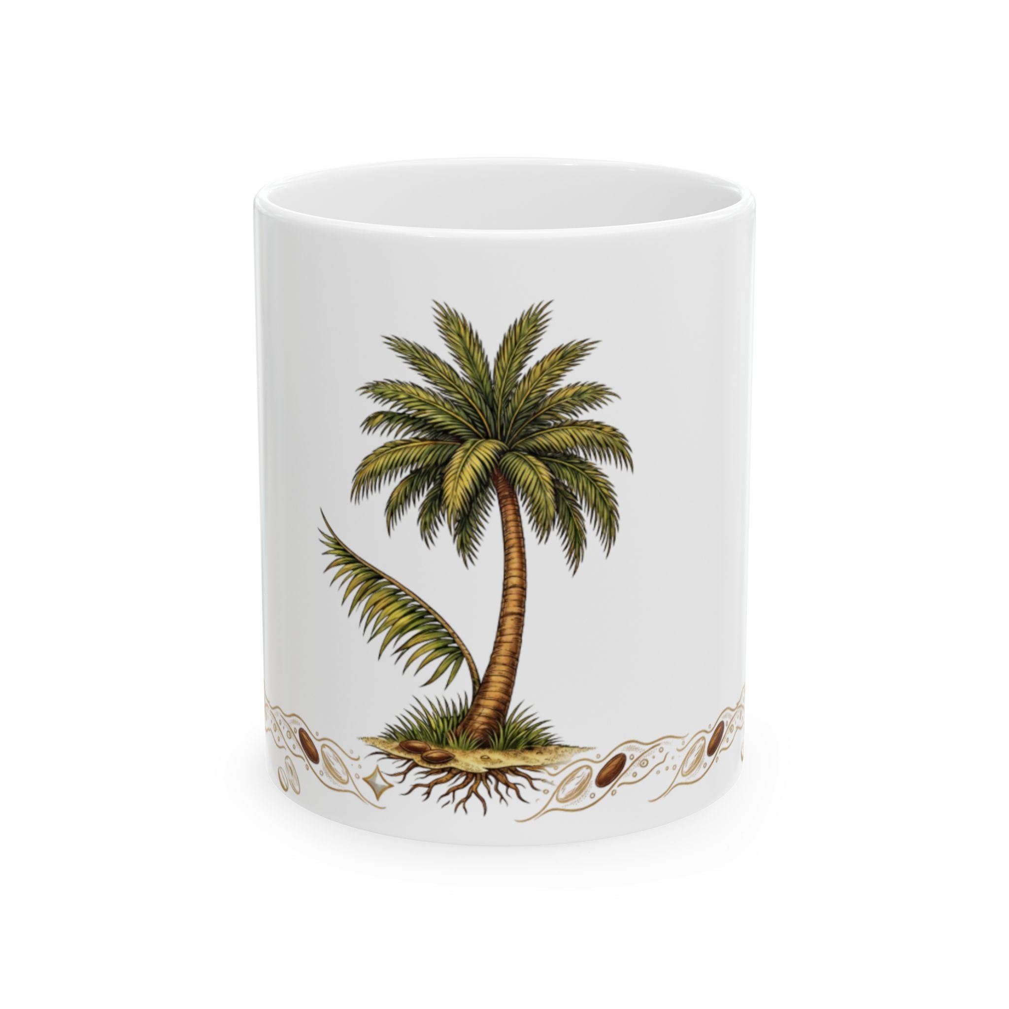 Tropical Palm Tree Coffee Mug – Vintage Beach Shells Ceramic Mug (11oz & 15oz)