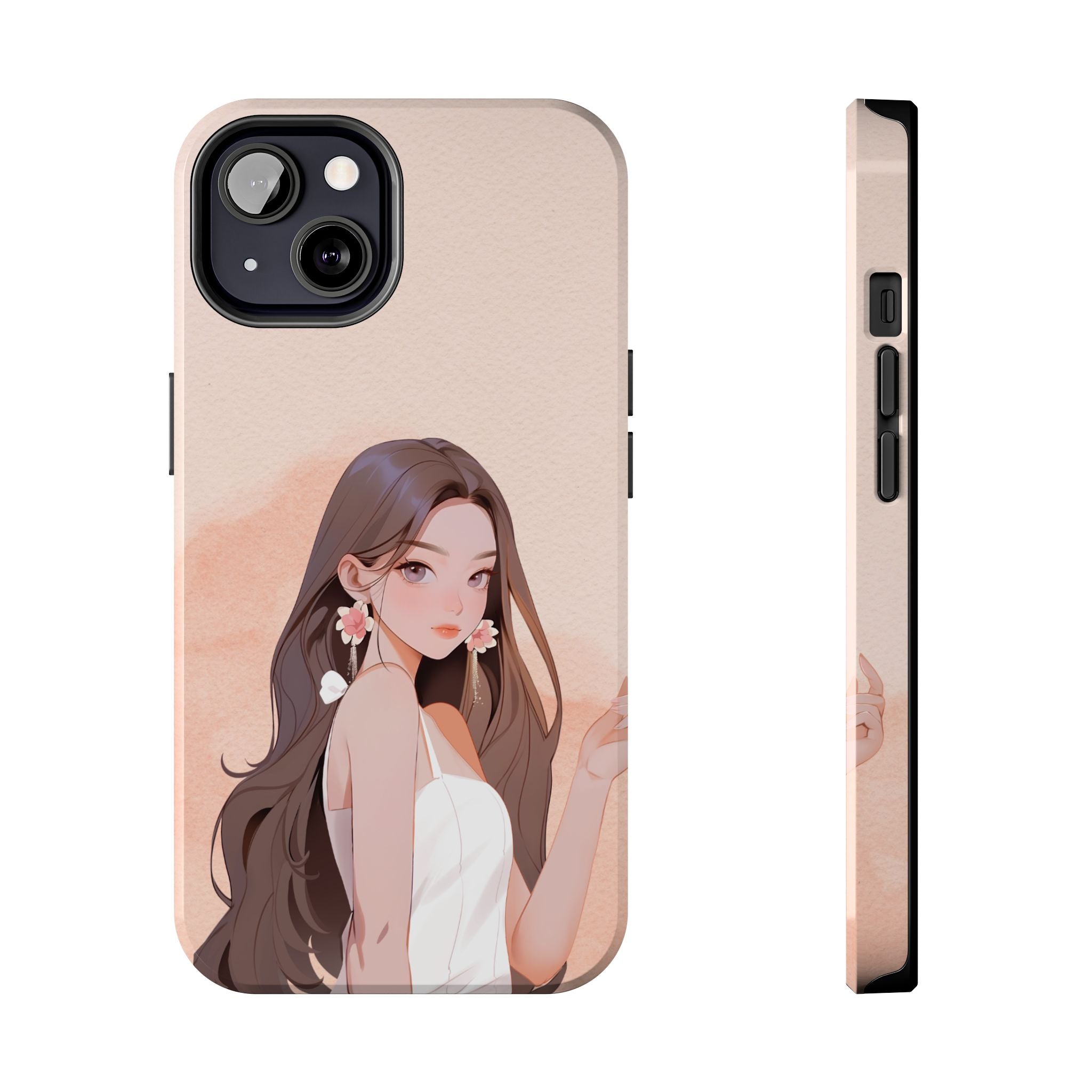 Tough Phone Case — Elegant Anime Girl Illustration, Protective Slim Phone Cover