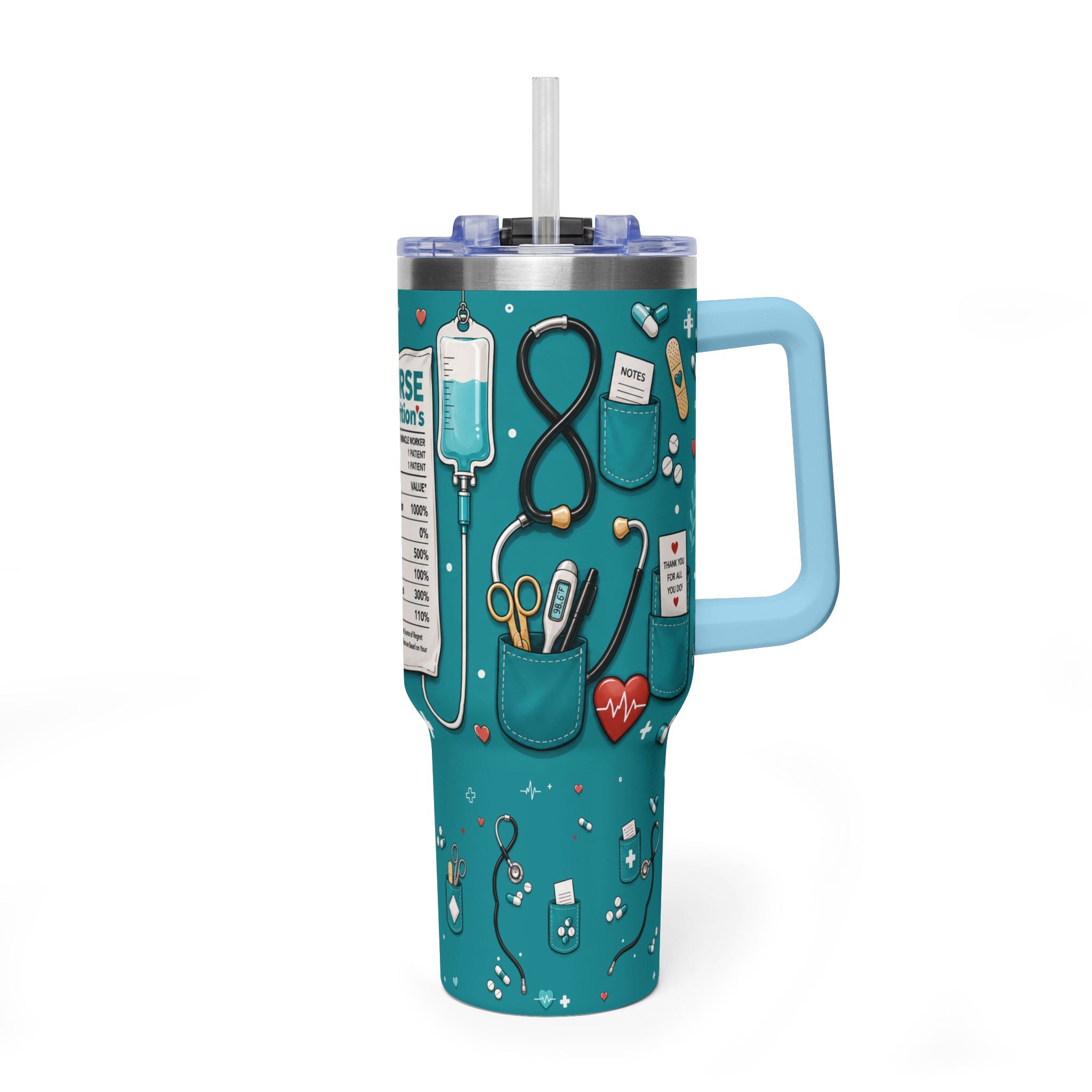 Nurse Nutrition 40oz Vacuum Tumbler – Medical Tools Pattern Insulated Travel Mug