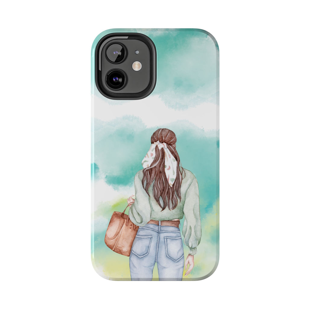 Watercolor Girl Tough Phone Case — Trendy Pastel Back-to-School Protective Cover