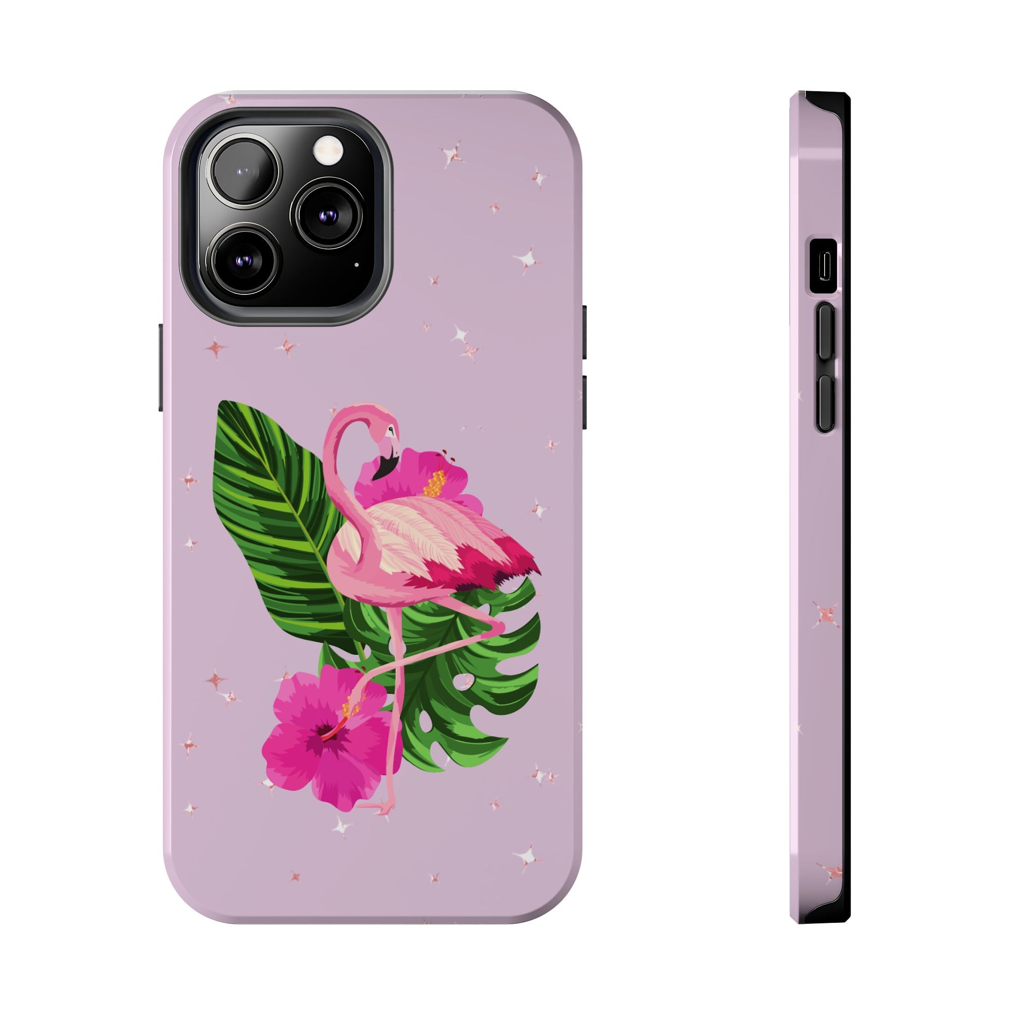 Flamingo Tropical Tough Phone Case — Pink Hibiscus & Palm Leaves