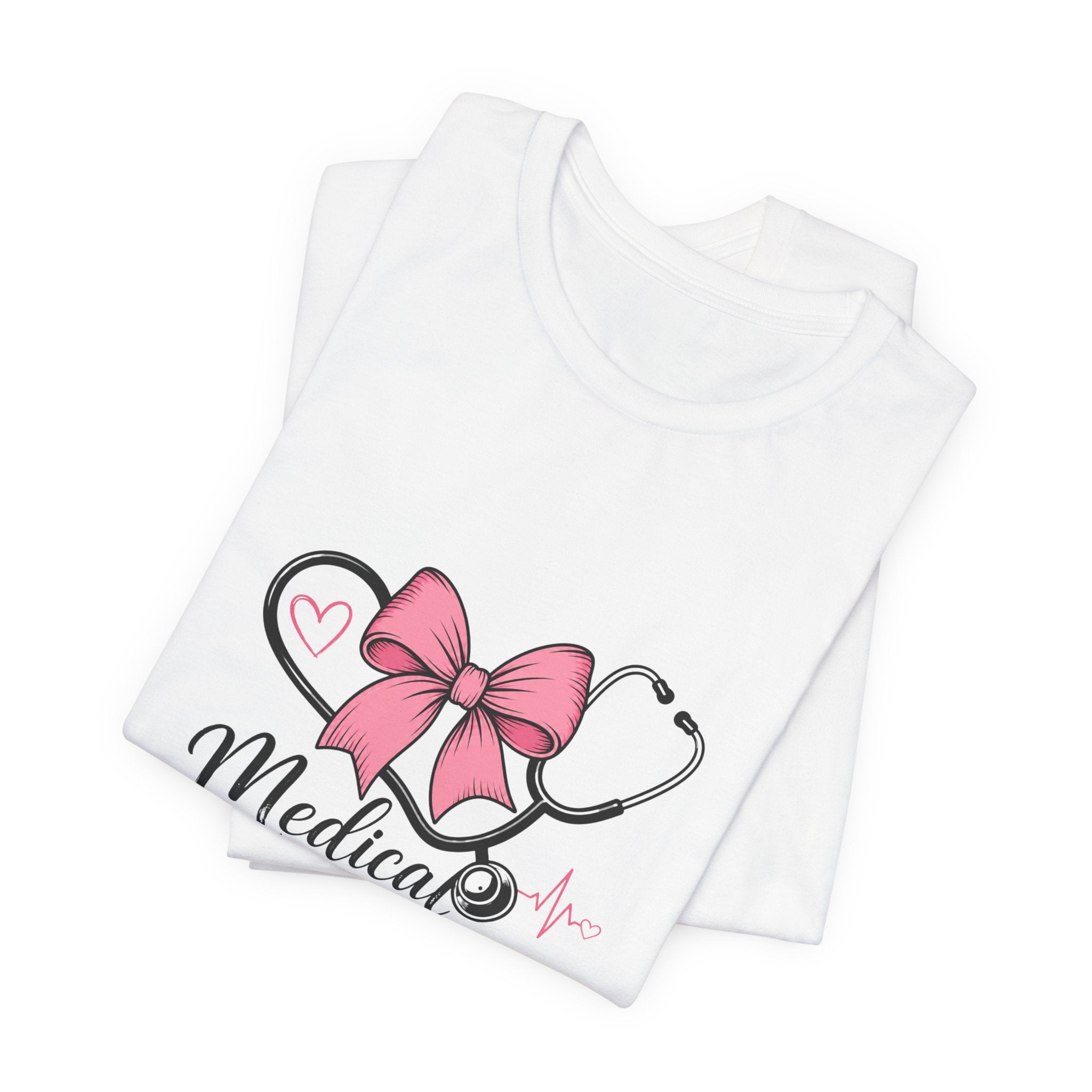 Medical Assistant T‑Shirt — Pink Stethoscope & Bow Nursing Tee