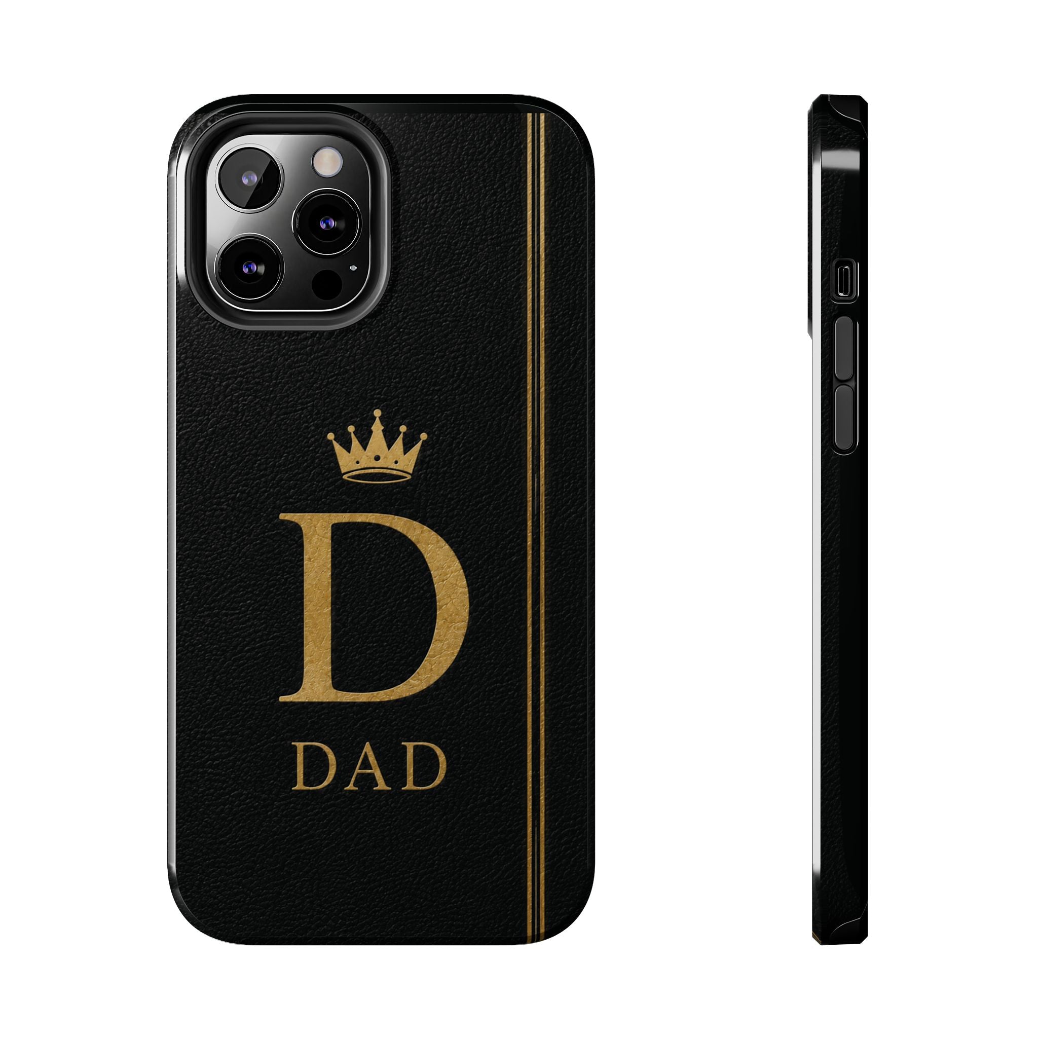 Dad Monogram Tough Phone Case — Black Gold Crown Initial