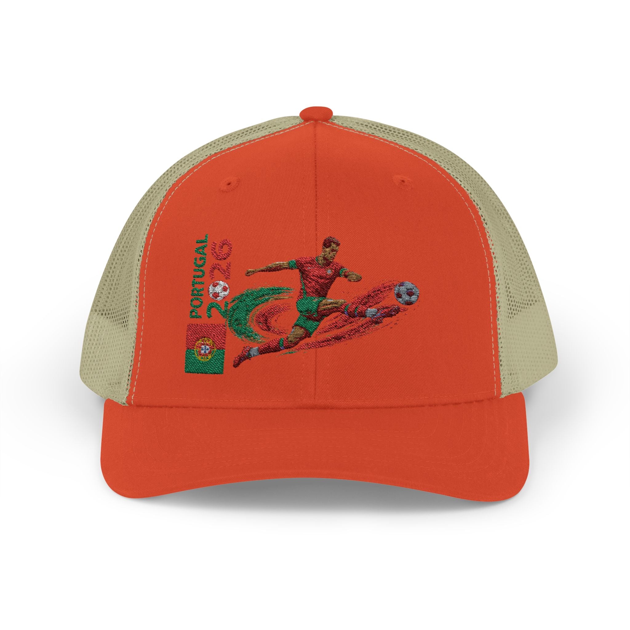 Portugal 2026 Soccer Snapback Trucker Cap — Embroidered Football Player Design