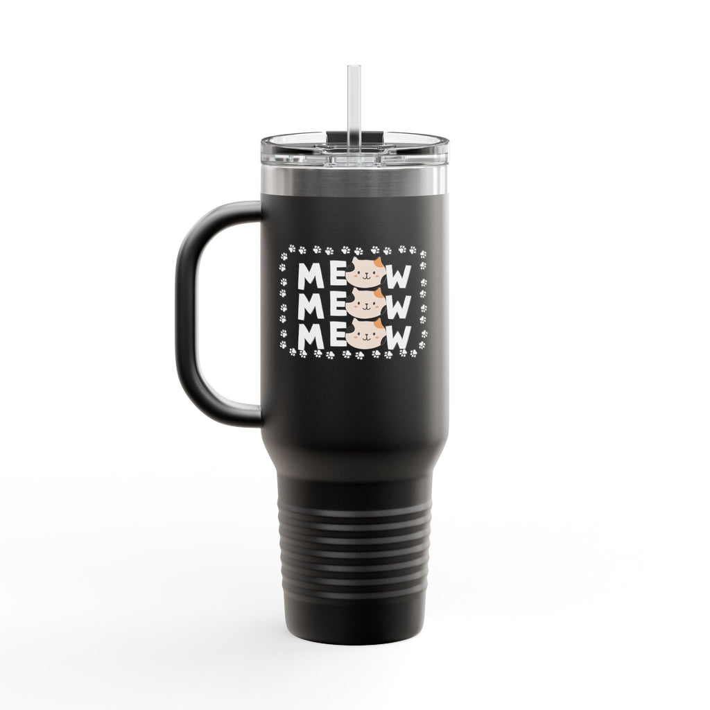 40oz Insulated Travel Mug — Red "MEOW MEOW" Cute Cat Paw Design