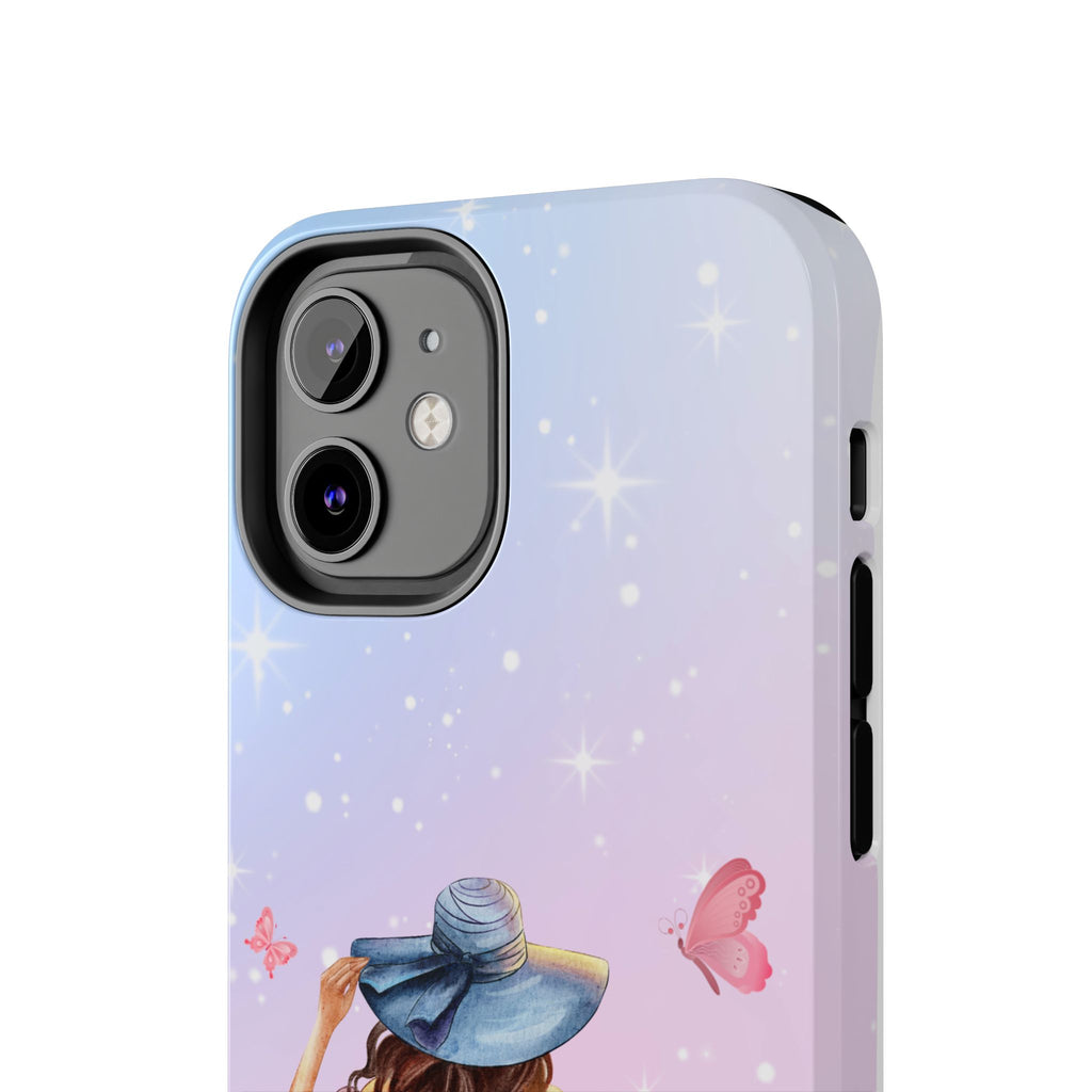 Pastel Girl with Hat Phone Case — Floral Basket Butterfly Tough Phone Case