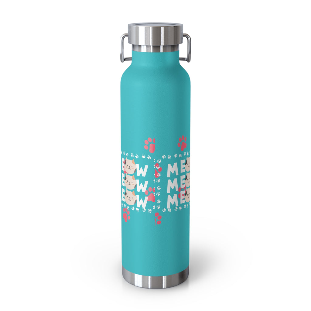 22oz Insulated Bottle — Red 'MEOW' Cute Cat Paw Print Design