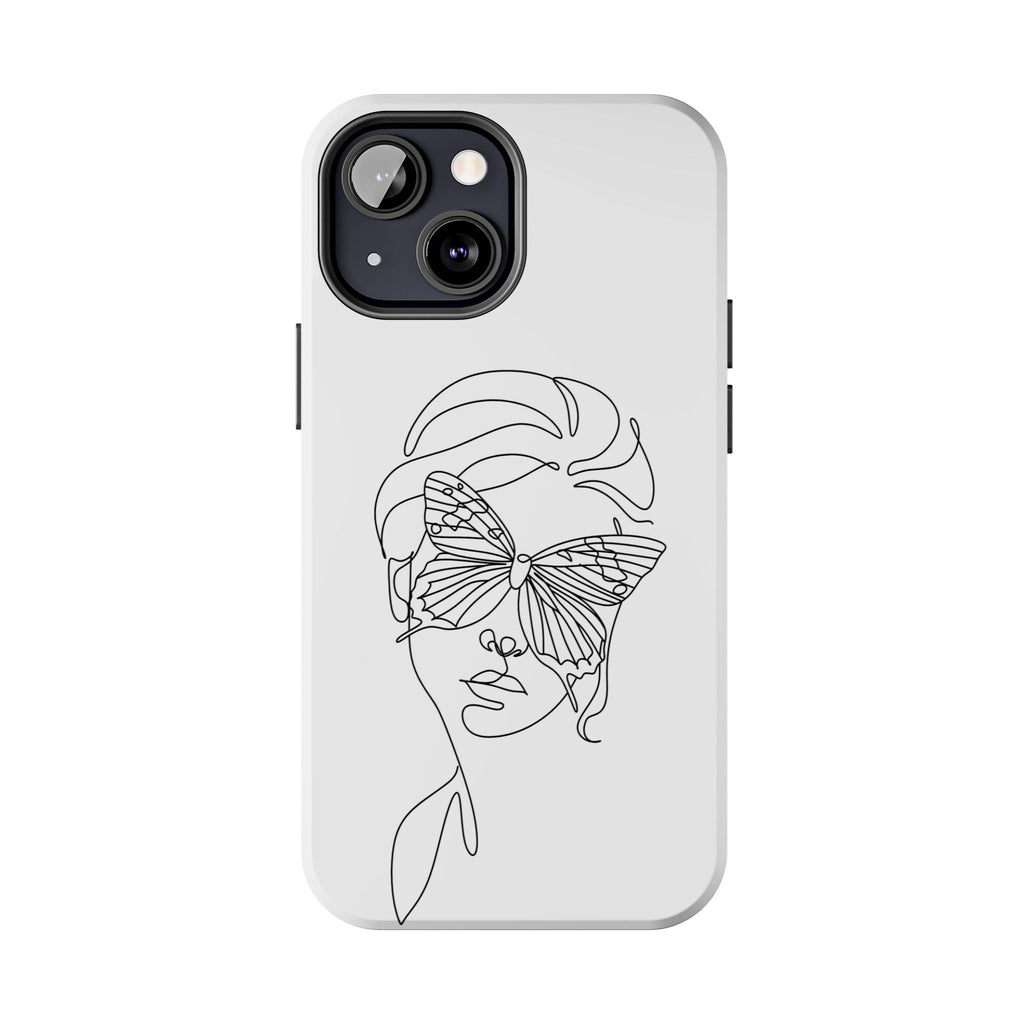 Butterfly Line Art Tough Phone Case — Minimalist Woman Face Design