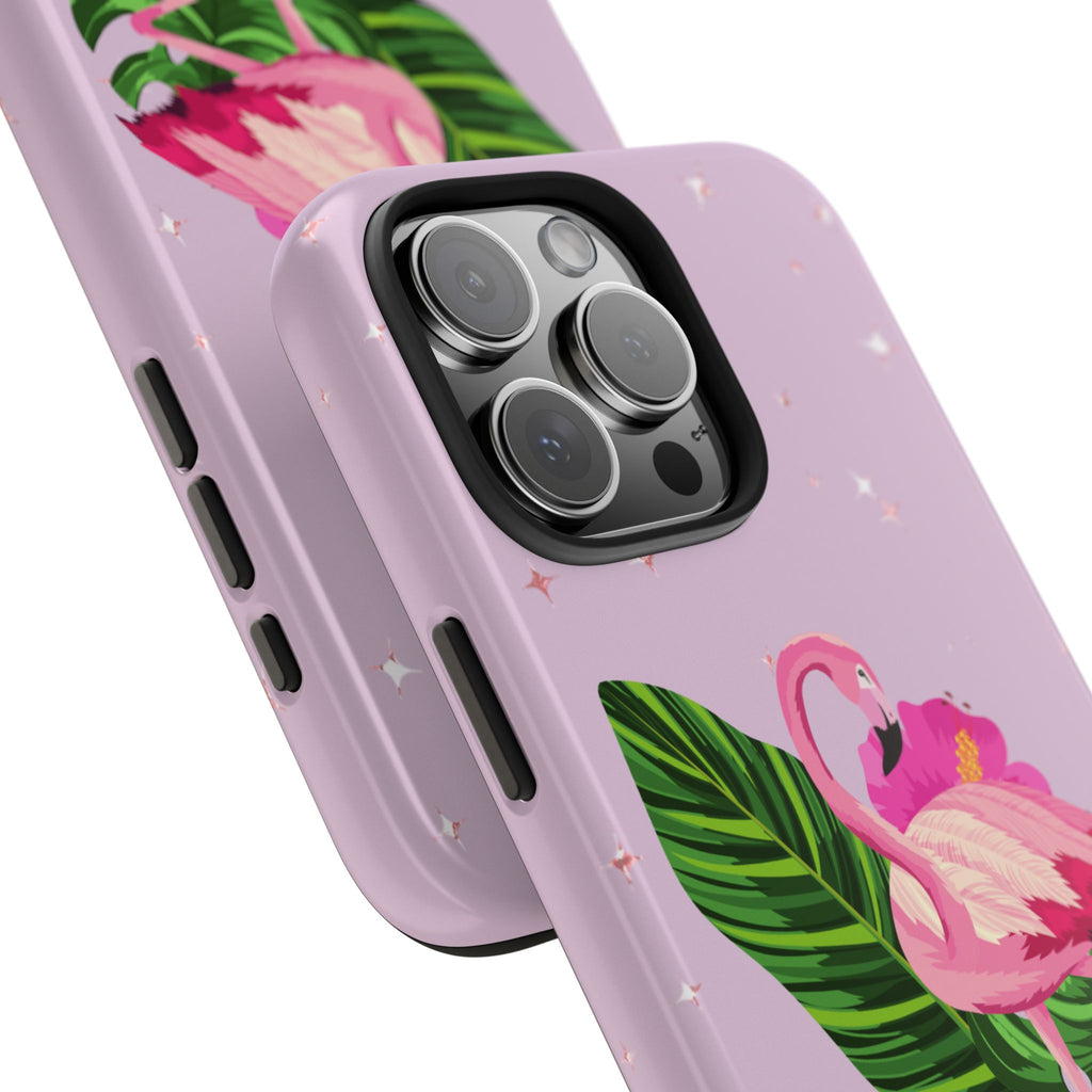 Flamingo Tropical Tough Phone Case — Pink Hibiscus & Palm Leaves