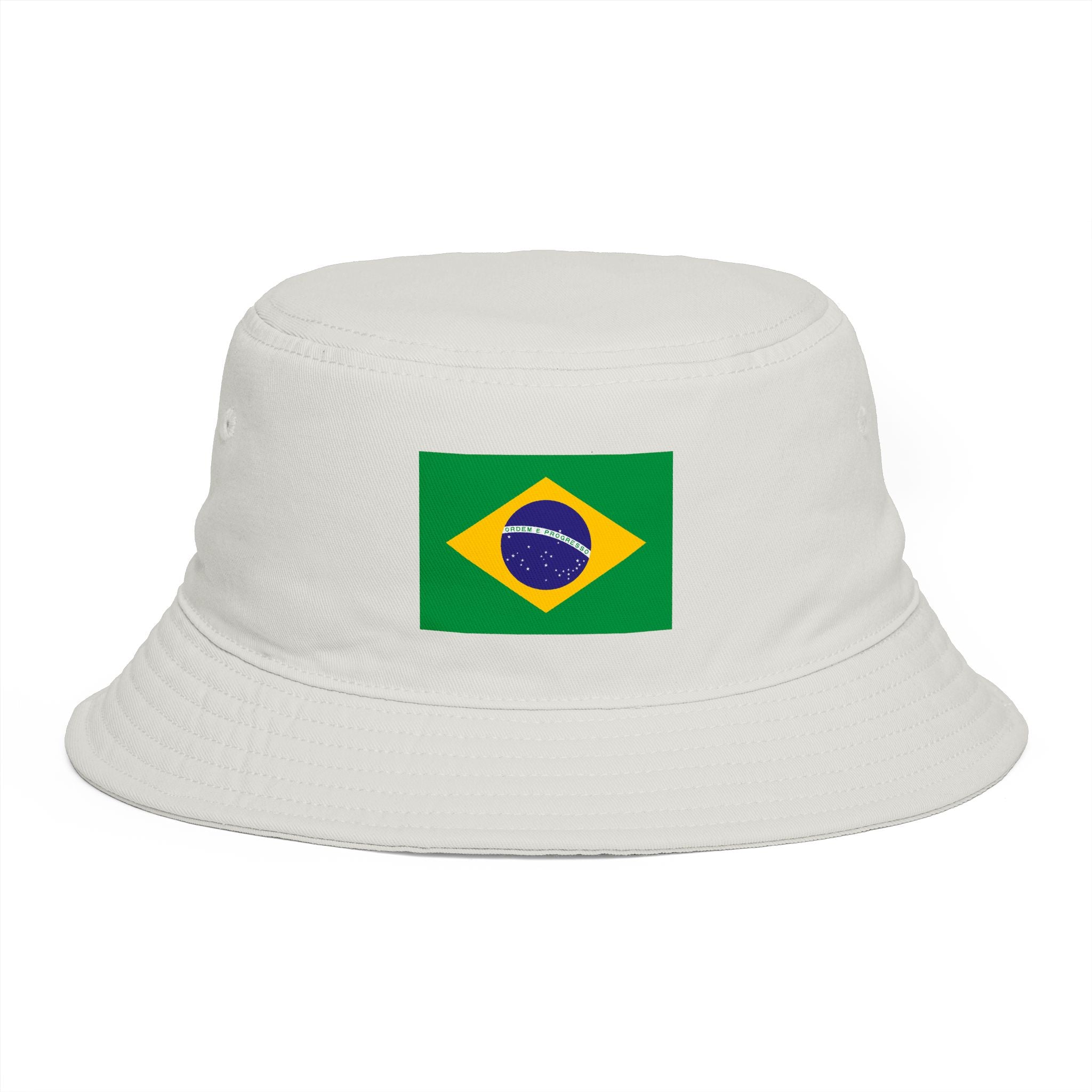 Brazil Flag Bucket Hat — Brown Cotton Sun Hat with Brazilian Flag Patch