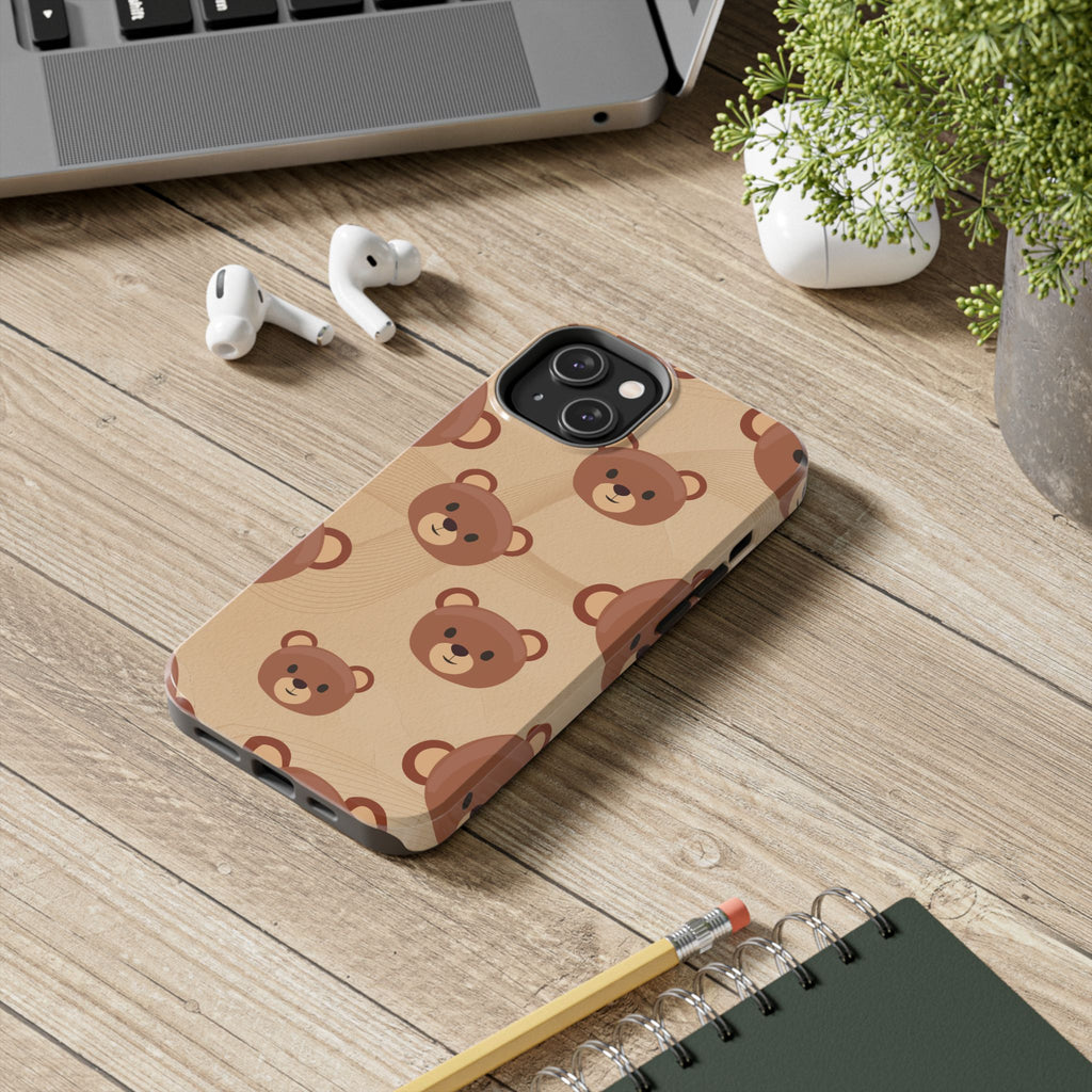 Bear Pattern Tough Phone Case — Cute Brown Bear Protective Phone Cover