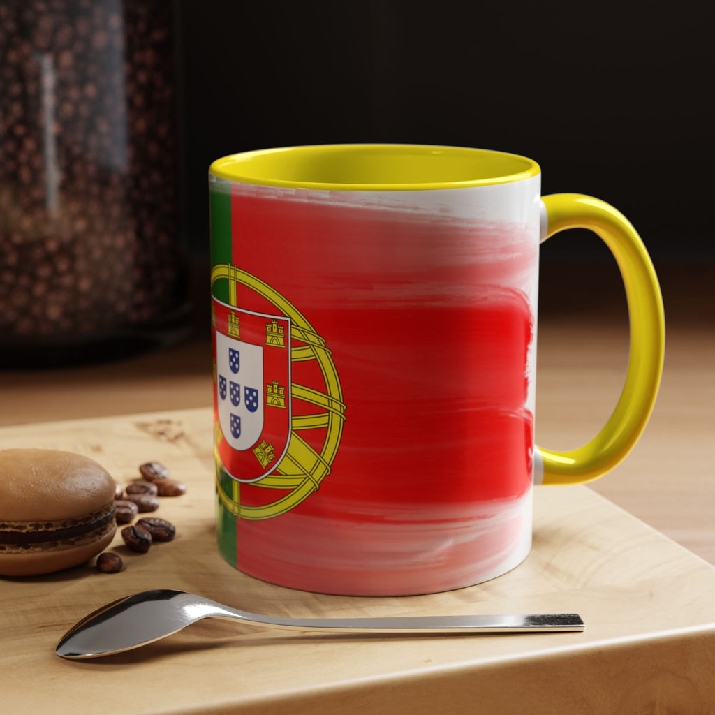 Portugal Flag Accent Coffee Mug — Painted Portuguese Crest Design (11/15oz)