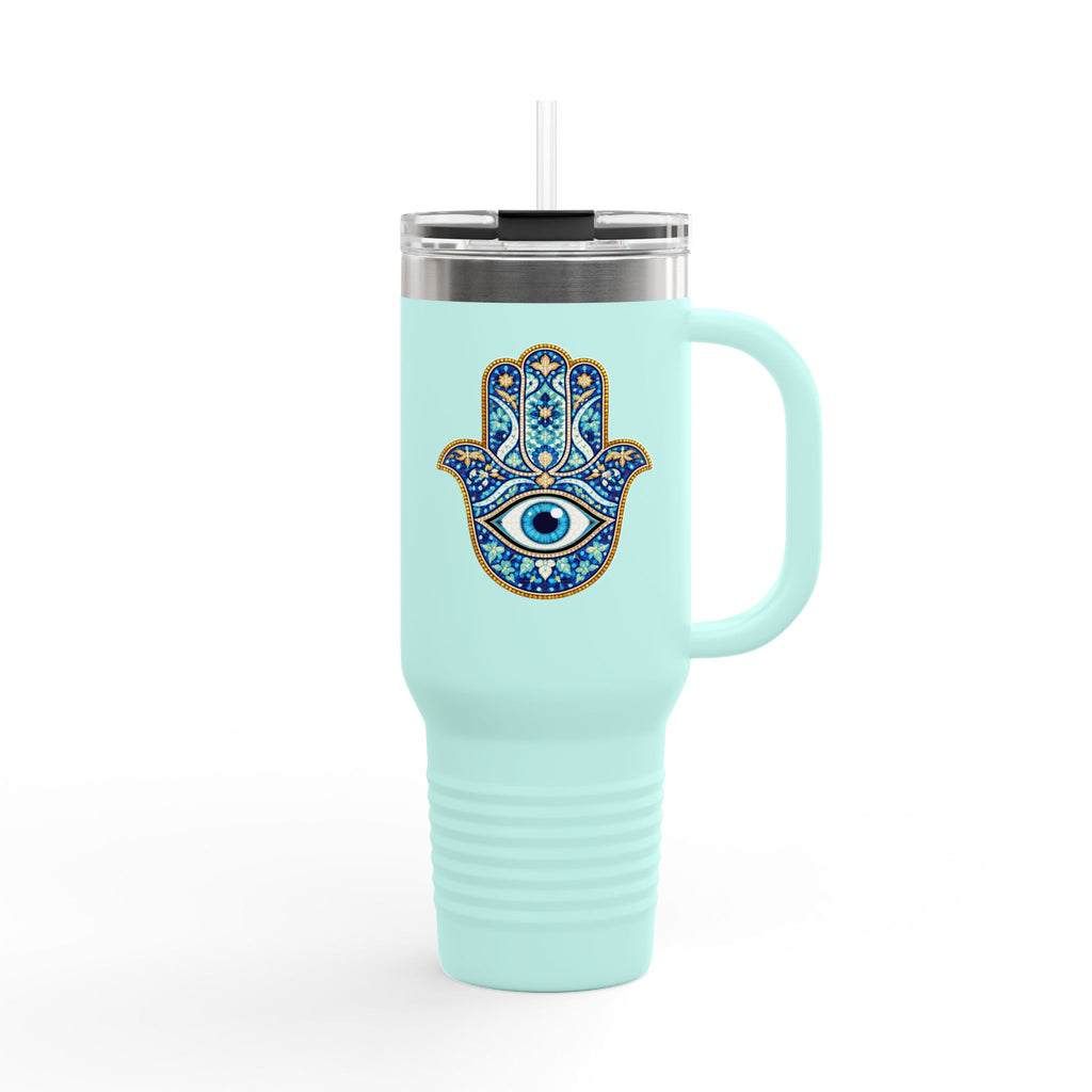 Hamsa Hand 40oz Insulated Travel Mug — Blue Evil Eye Tumbler