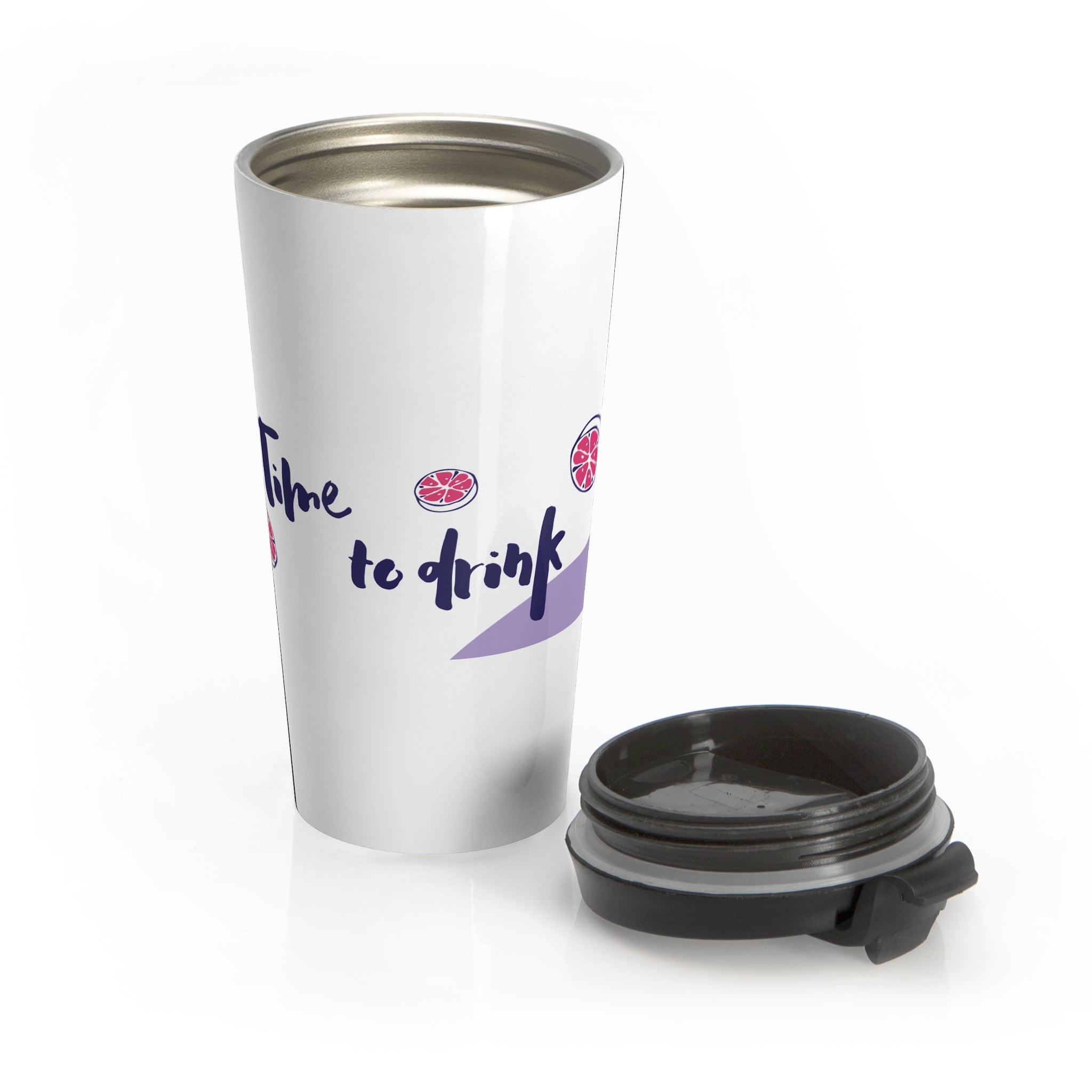 Stainless Steel Travel Mug — 'Time to Drink' Cocktail & Beverage Graphic Tumbler
