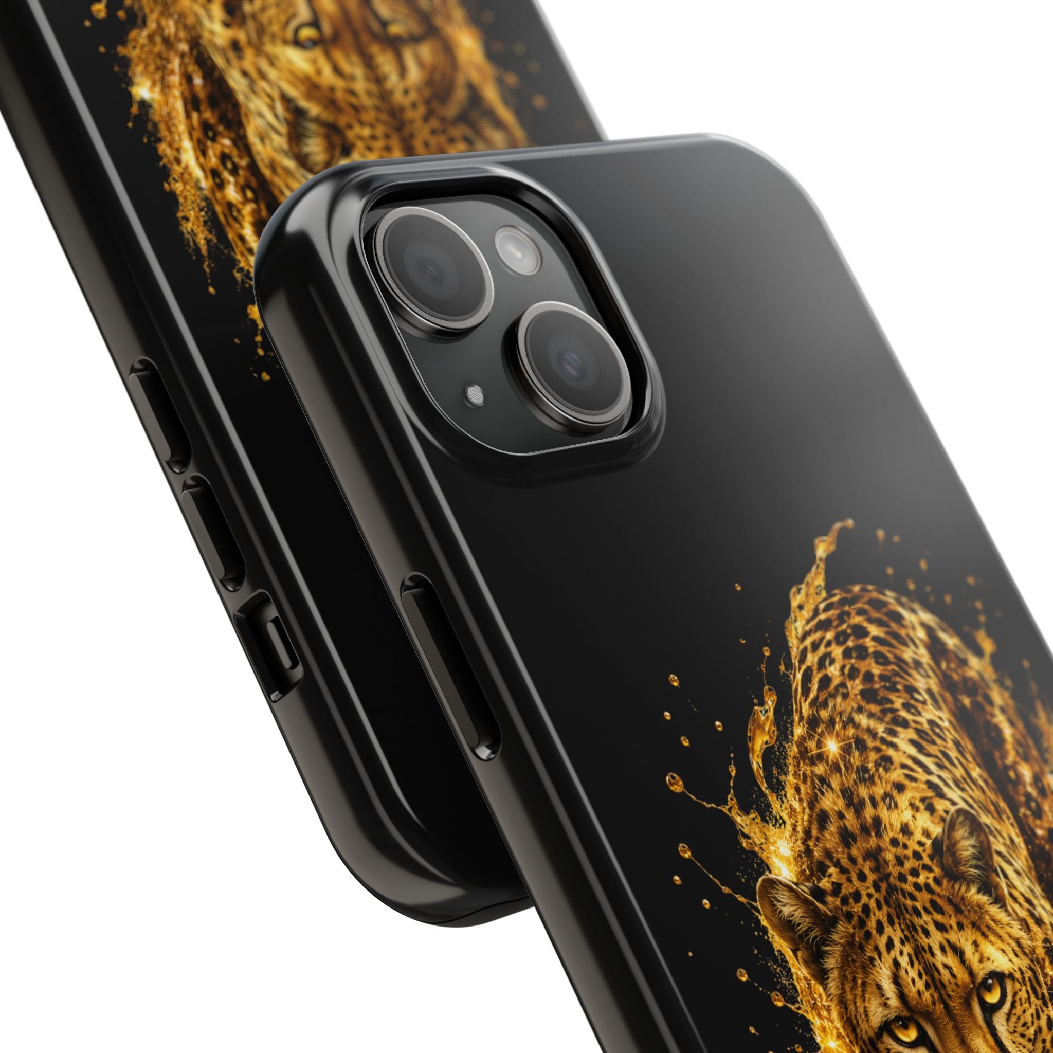 Golden Cheetah Tough Phone Case — Fierce Splash Design, Protective iPhone Cover