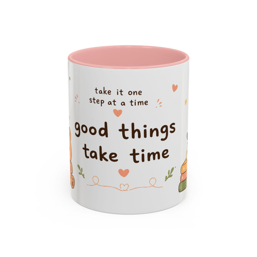 Inspirational Accent Coffee Mug — "Good Things Take Time" Motivational Ceramic Mug
