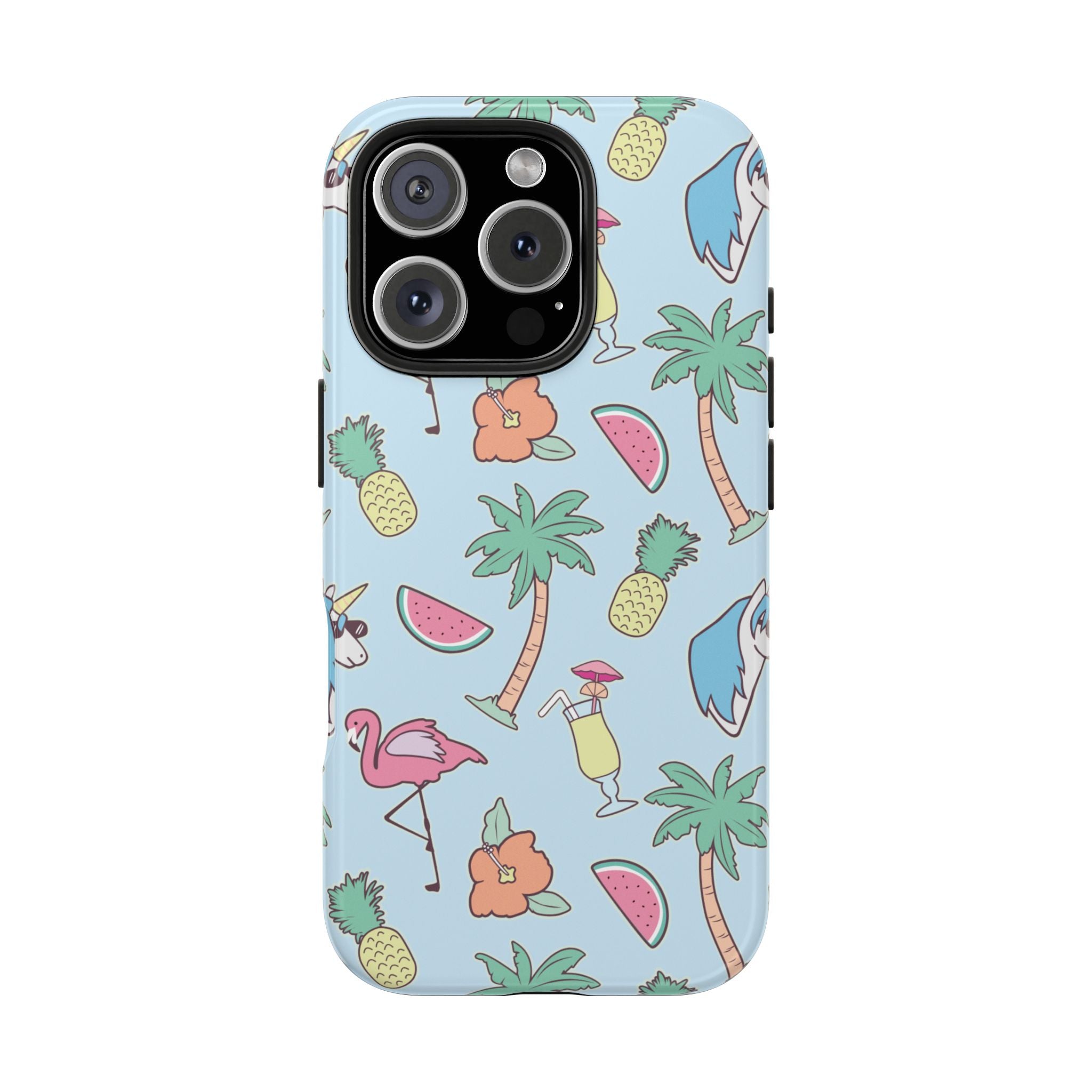 Tropical Summer Tough Phone Case — Pineapple, Flamingo & Palm Pattern