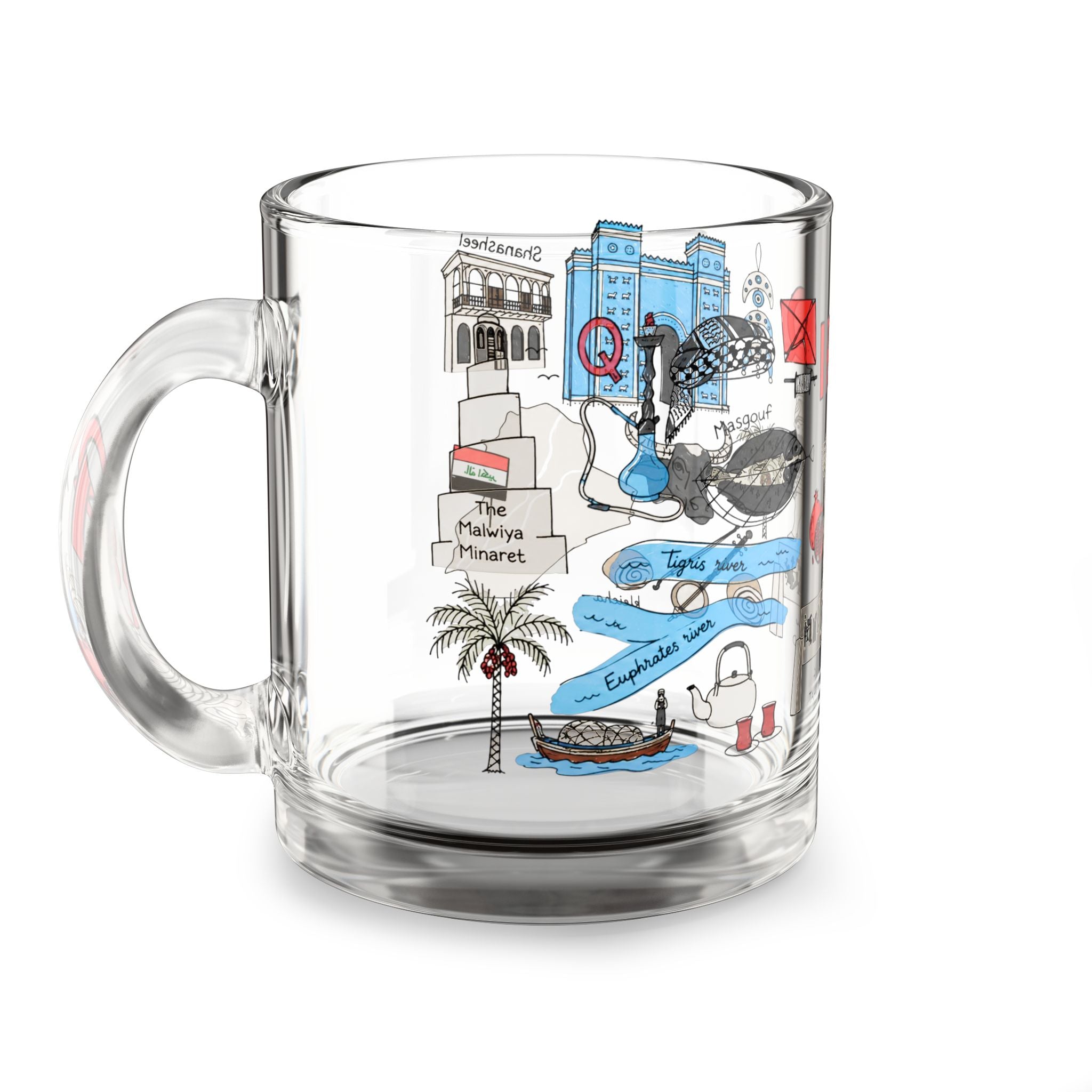 Iraq Illustrated Glass Mug — 10oz Cultural Travel Souvenir