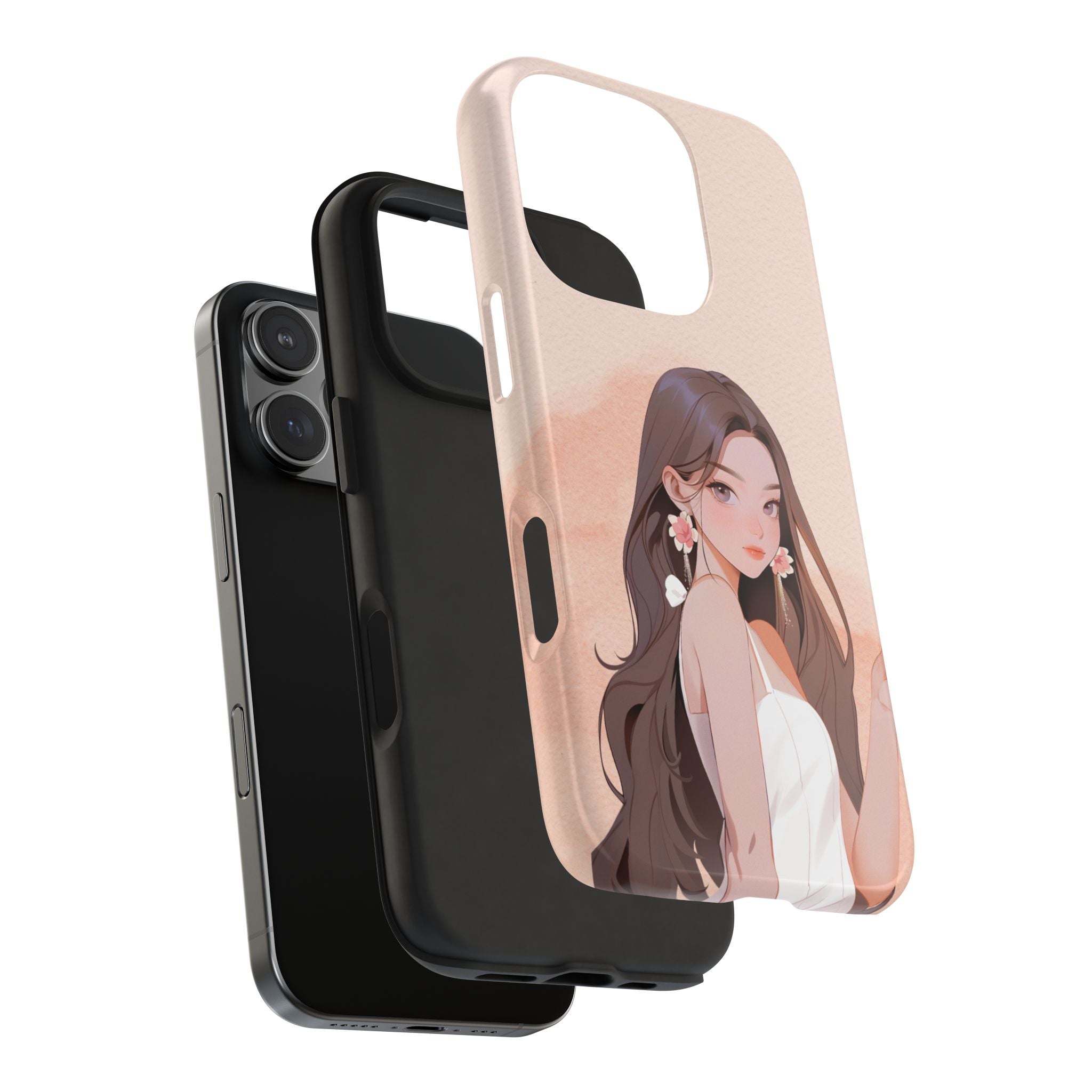 Tough Phone Case — Elegant Anime Girl Illustration, Protective Slim Phone Cover