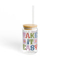 Take It Easy 16oz Glass Sipper with Straw — Retro Floral Typography