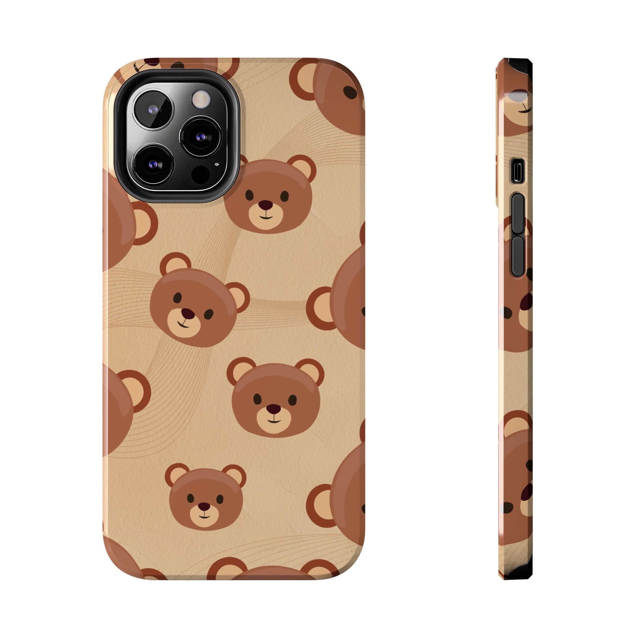 Bear Pattern Tough Phone Case — Cute Brown Bear Protective Phone Cover