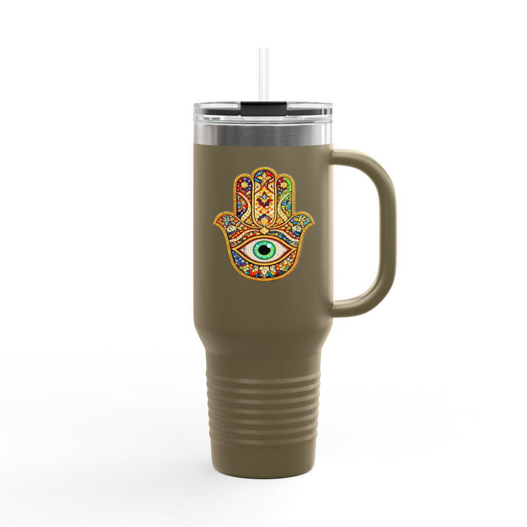 40oz Insulated Travel Mug – Colorful Hamsa Hand with Eye | Spiritual Protection Tumbler