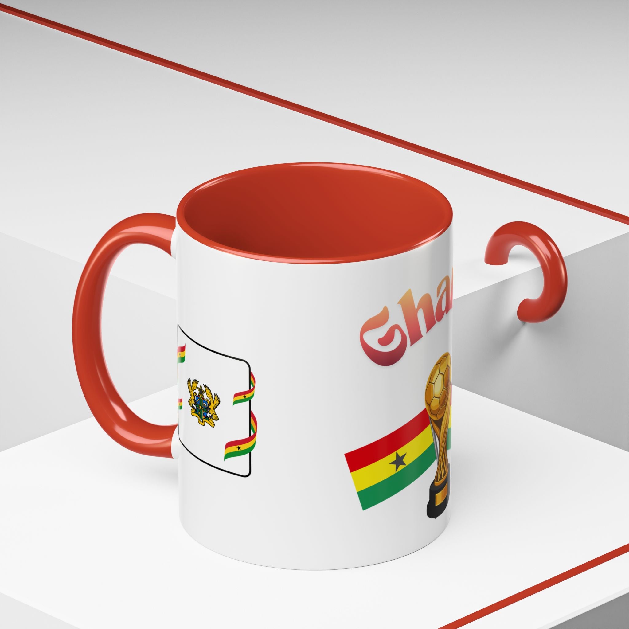 Ghana Soccer Trophy Accent Coffee Mug — Ghana Flag Football Cup Design (11/15oz)