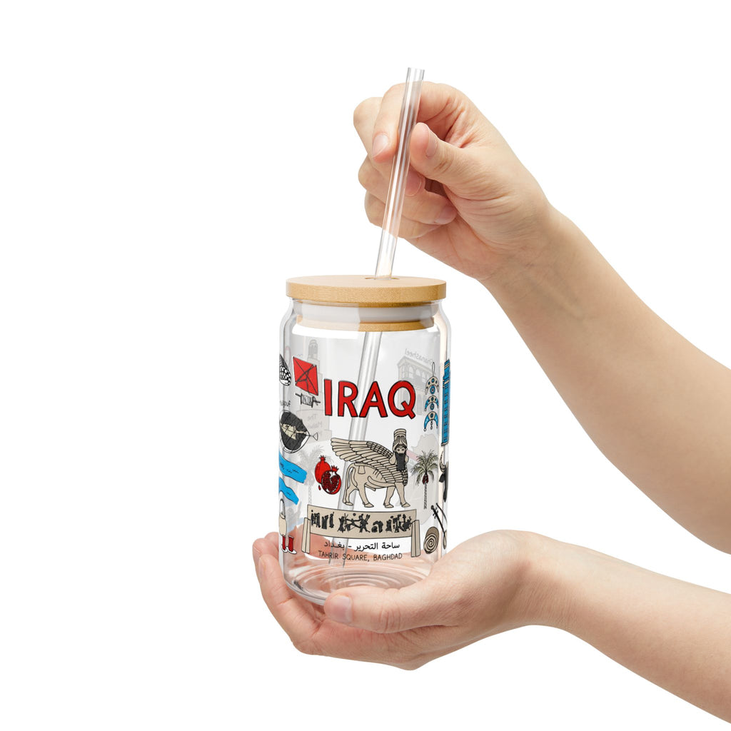 Iraq Travel Collage Sipper Glass — 16oz Souvenir Tumbler with Straw