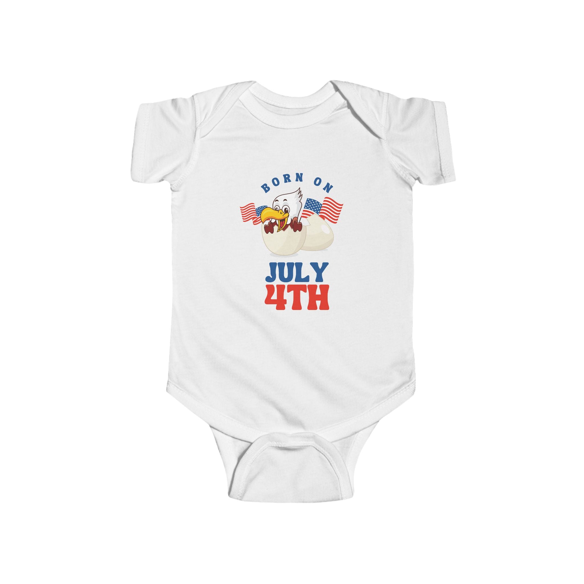 Born on July 4th Baby Bodysuit — Patriotic Infant Onesie with Eagle & Flags