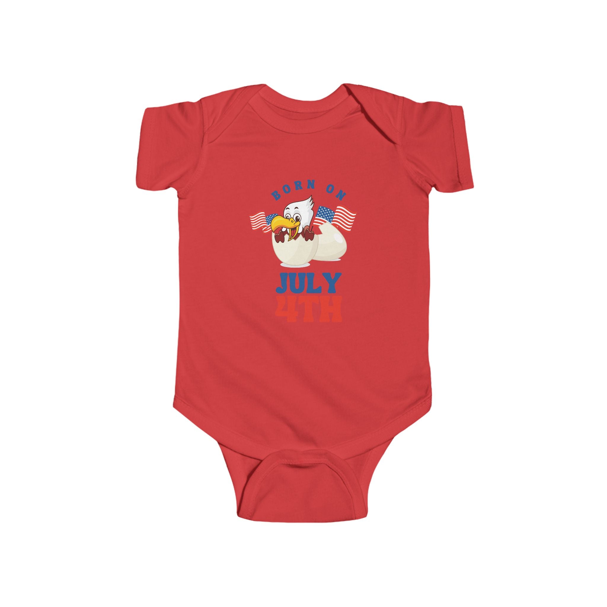 Born on July 4th Baby Bodysuit — Patriotic Infant Onesie with Eagle & Flags