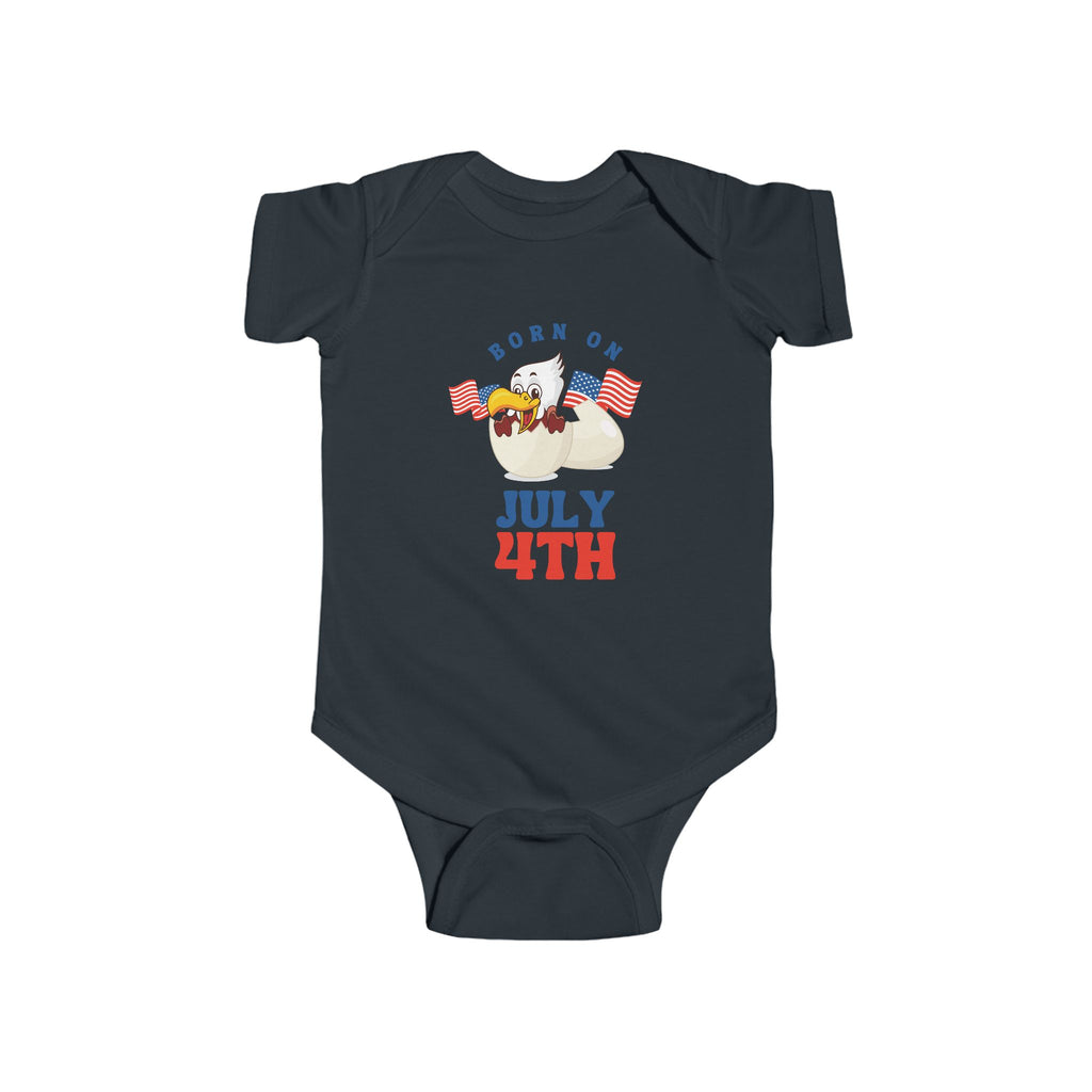 Born on July 4th Baby Bodysuit — Patriotic Infant Onesie with Eagle & Flags